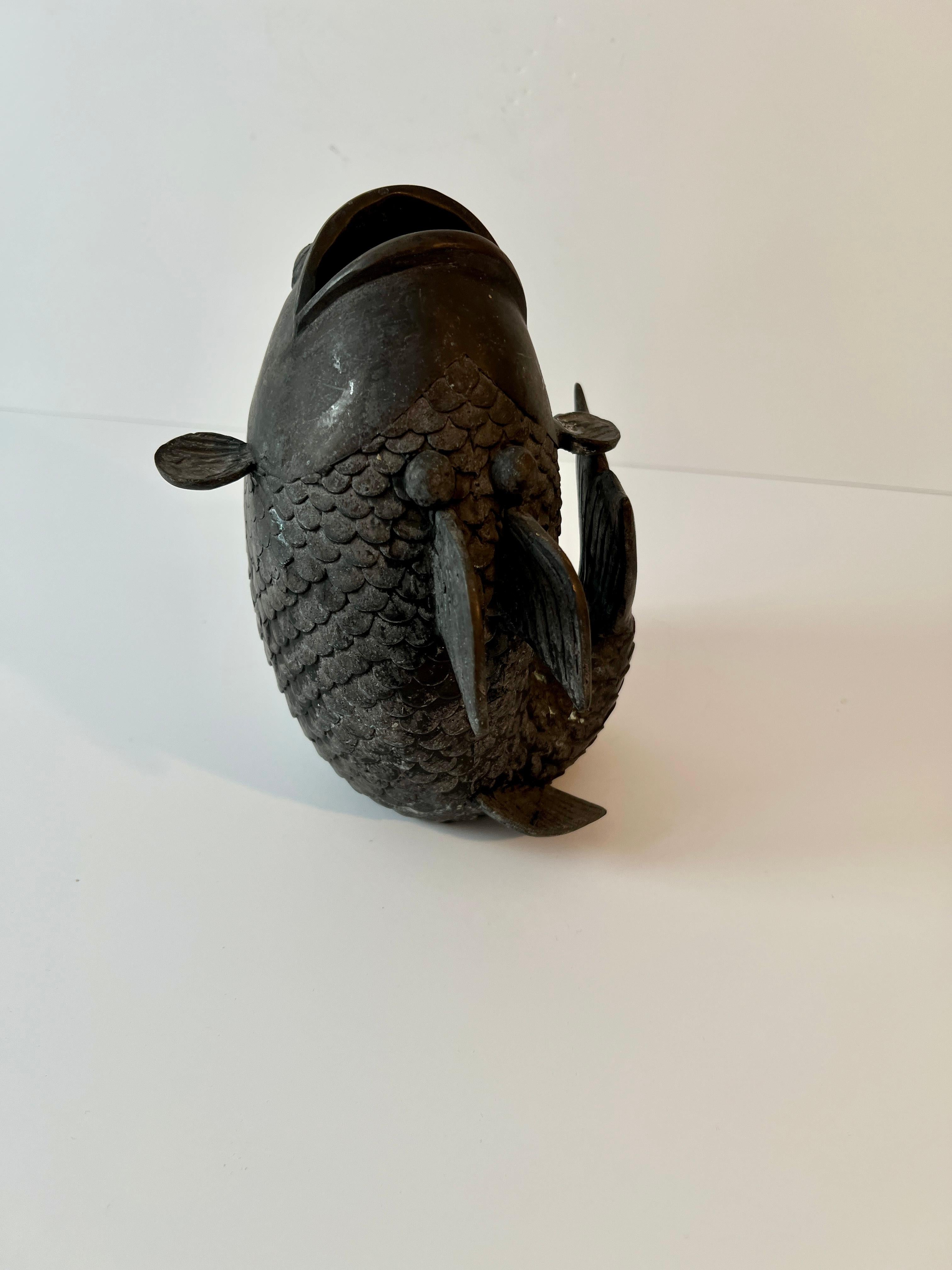 Bronze Sculpture of a Koi Fish Sculpture Vase For Sale 3