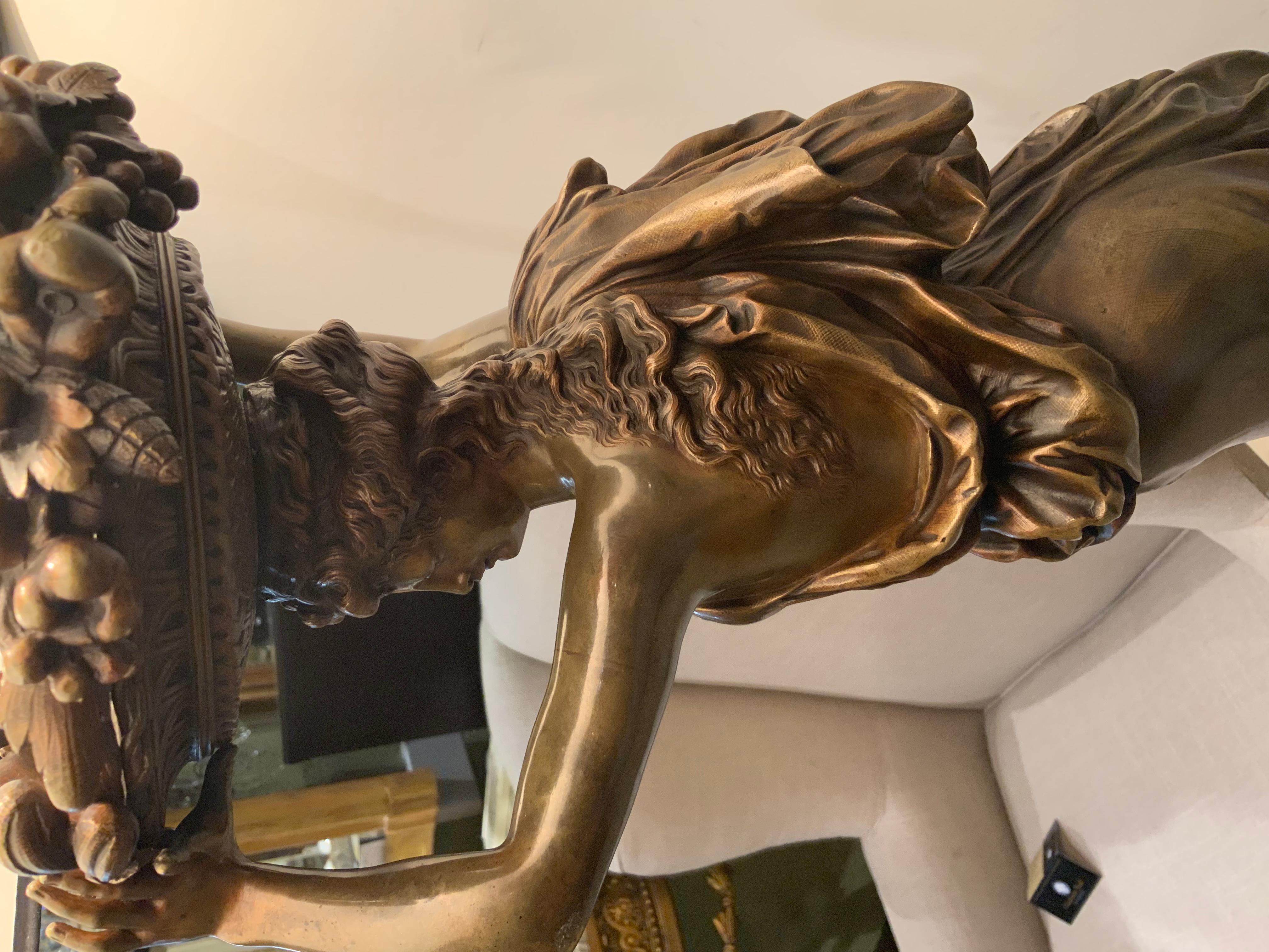Bronze Sculpture of a Lady 19th C., Mounted as a Lamp Signed A. Carrier In Excellent Condition In Houston, TX