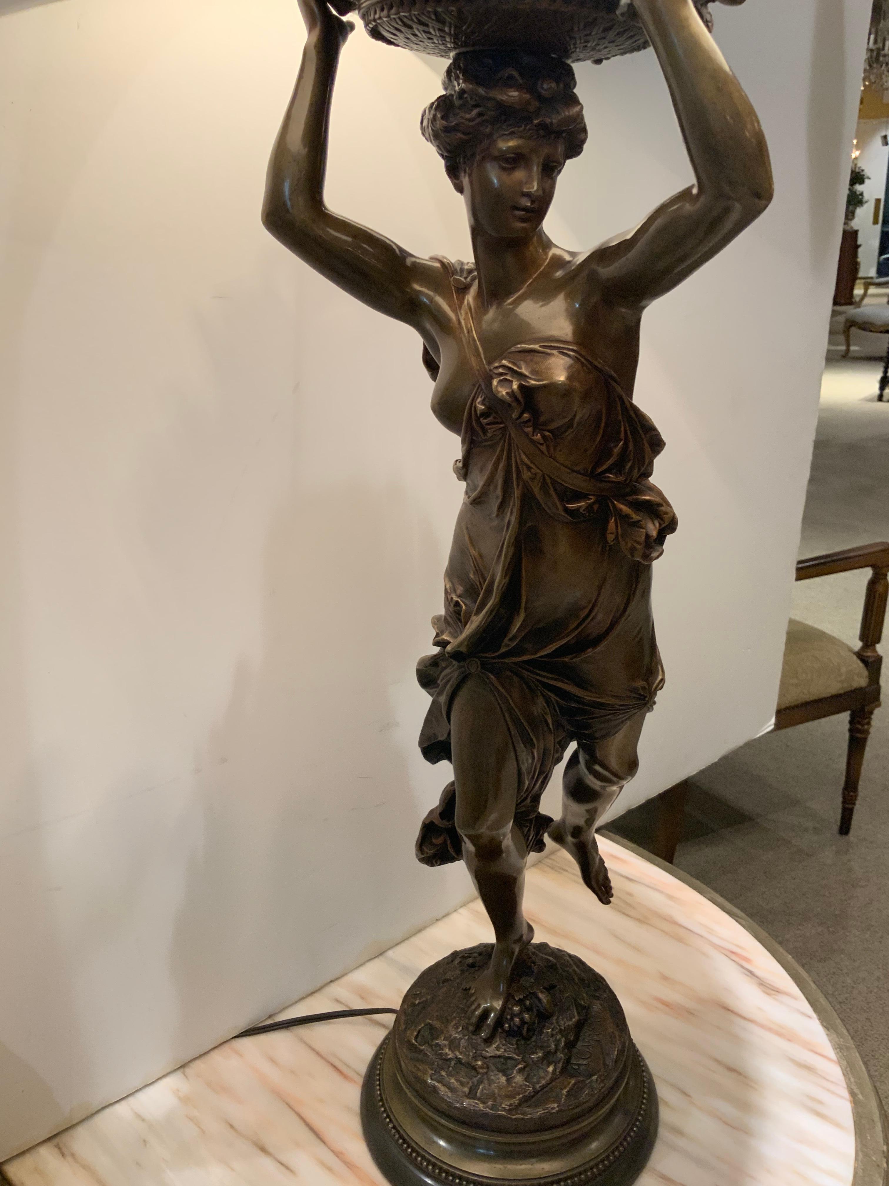 19th Century Bronze Sculpture of a Lady 19th C., Mounted as a Lamp Signed A. Carrier