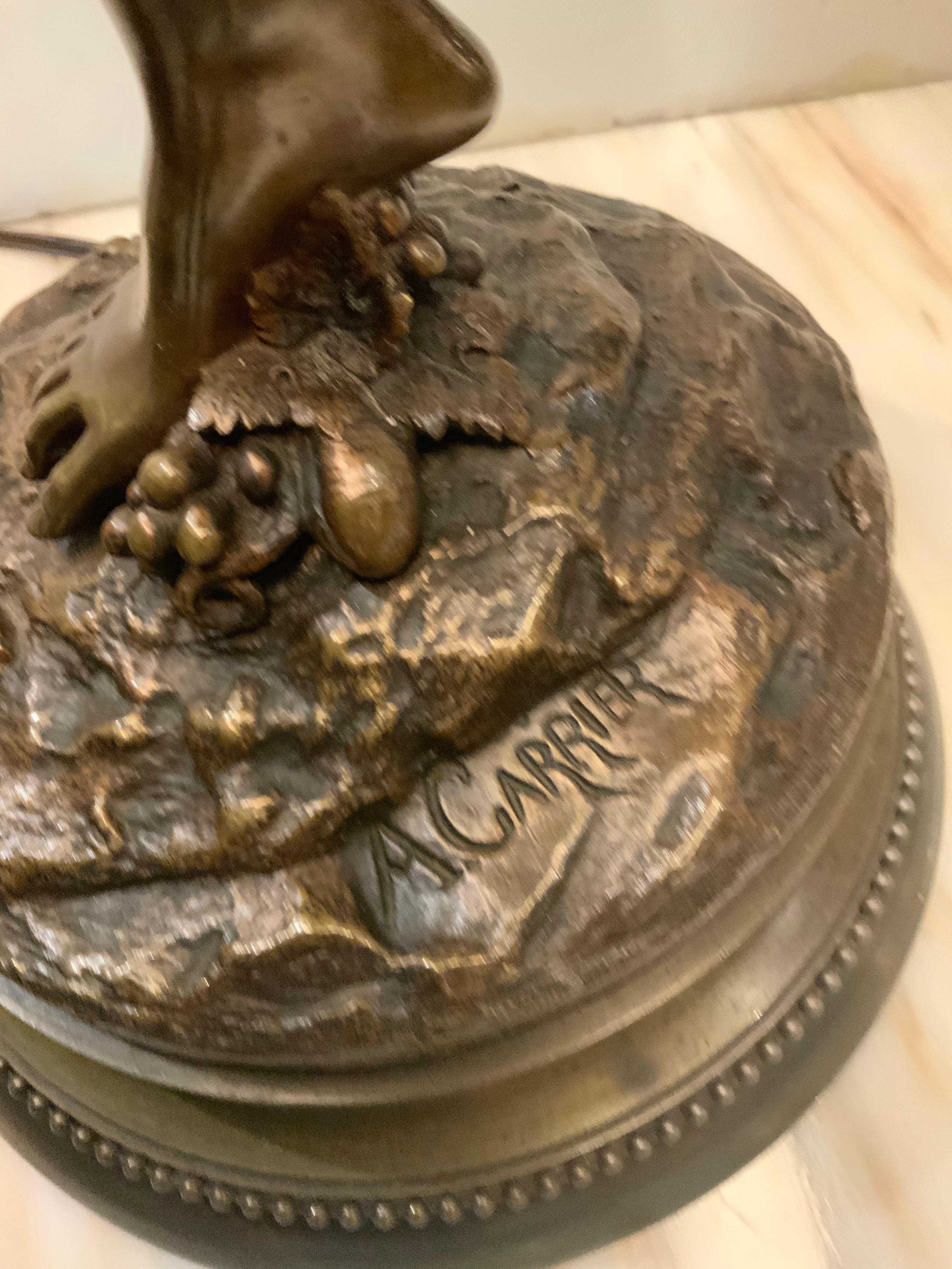 Bronze Sculpture of a Lady 19th C., Mounted as a Lamp Signed A. Carrier 1