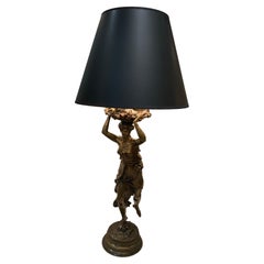 Antique Bronze Sculpture of a Lady 19th C., Mounted as a Lamp Signed A. Carrier
