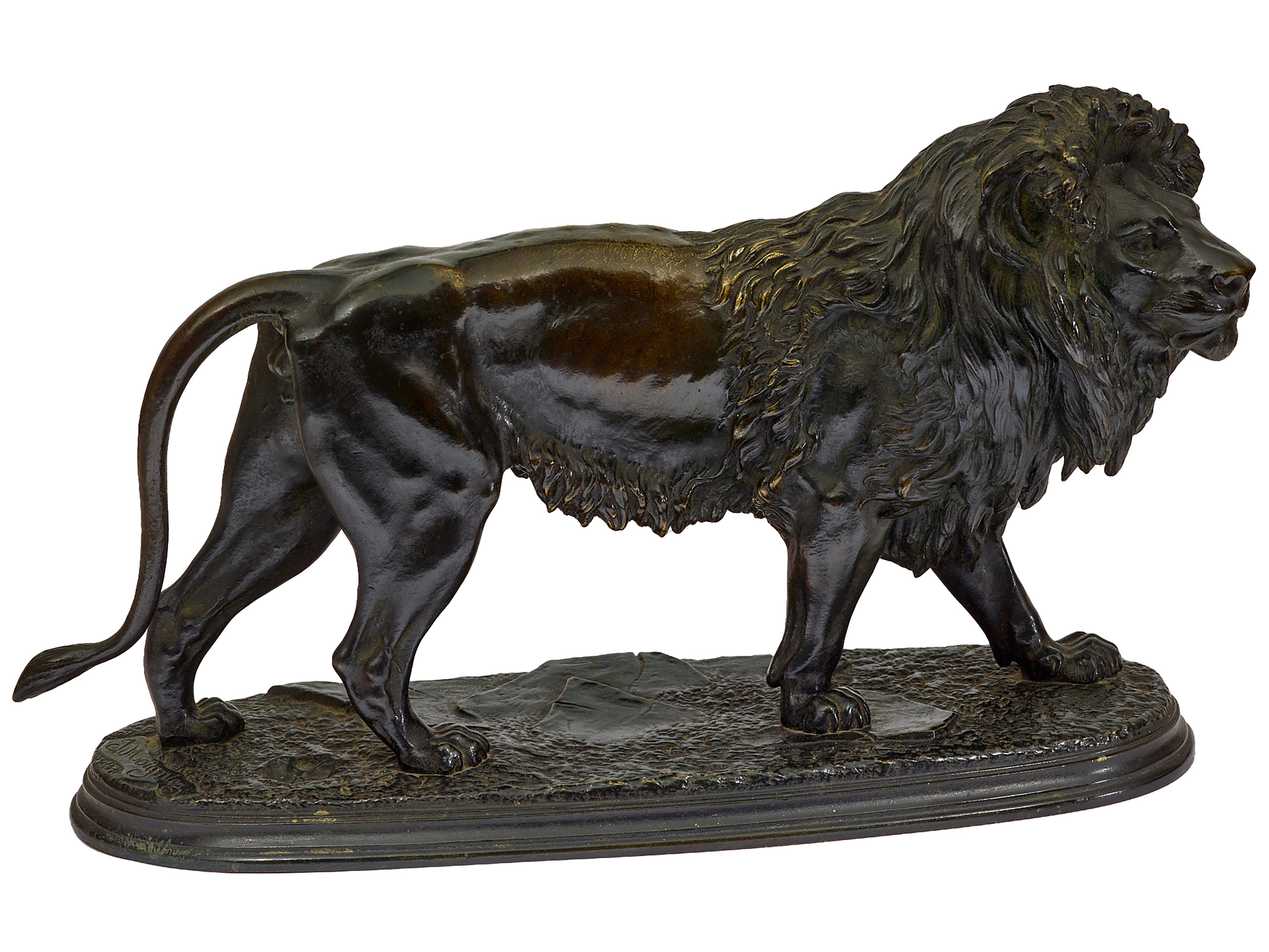 Cast Bronze sculpture of a lion For Sale
