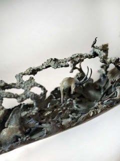 Large Bronze Sculpture of a Mammoth Tusk with Parade of Animals by Ron Herron