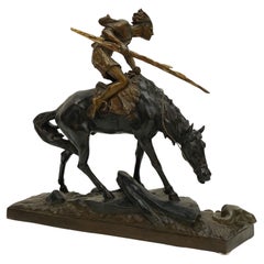 Sculpture en bronze d'un guerrier amérindien à cheval par Èdouard Drouot