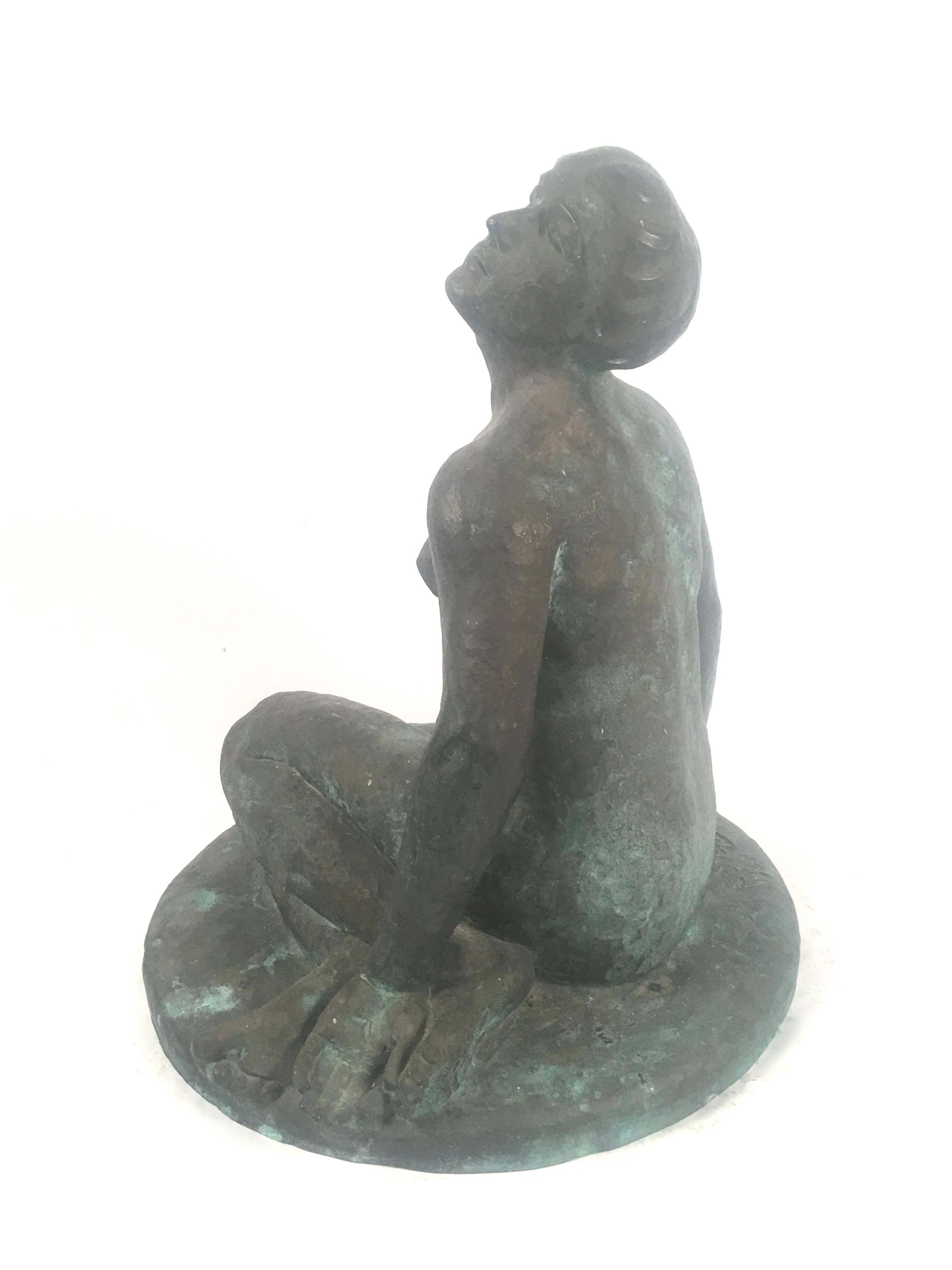 Swiss Bronze Sculpture of a Seated Nude Woman by Leo Berger