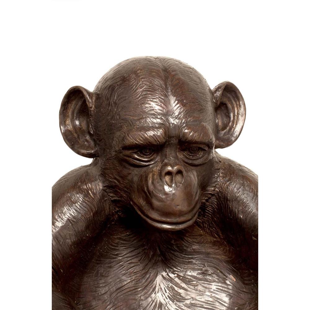 A cast bronze sculpture of a Charlie the Monkey with his arms forming a bowl. This lost wax cast bronze monkey is part of our Bronze Wildlife Art collection that features eagles, lions, rhinos, stags, bears and many other animals. This cast bronze