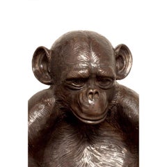 Bronze Sculpture of a Sitting Monkey Holding a Bowl