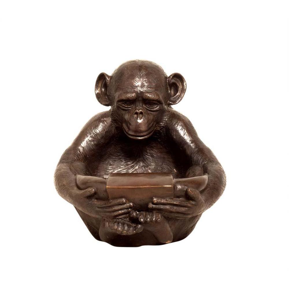 Cast Bronze Sculpture of a Sitting Monkey Holding a Bowl For Sale