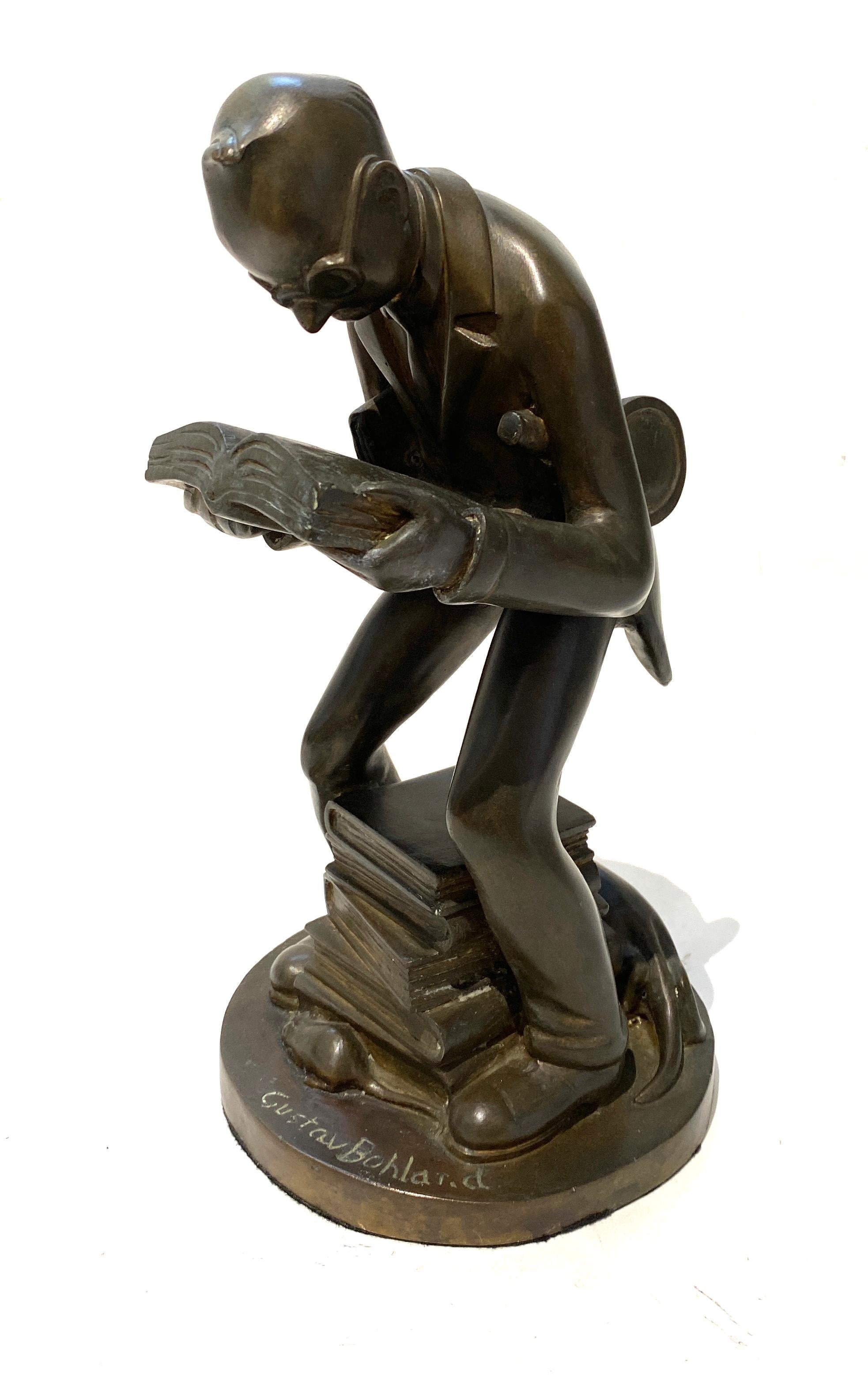 Austrian Bronze Sculpture of Studious Gentleman by Gustav Bohlard For Sale