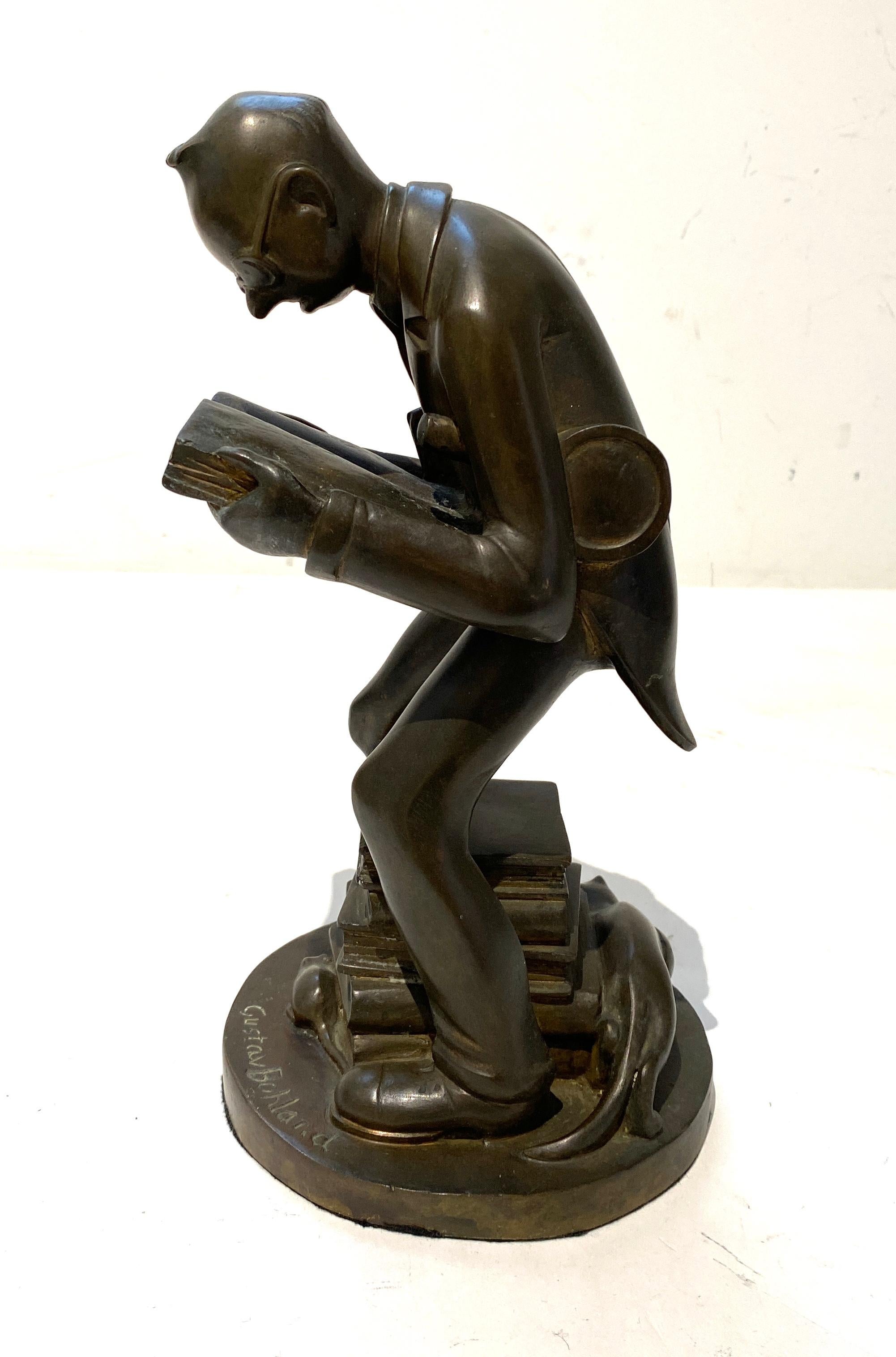 Cast Bronze Sculpture of Studious Gentleman by Gustav Bohlard For Sale