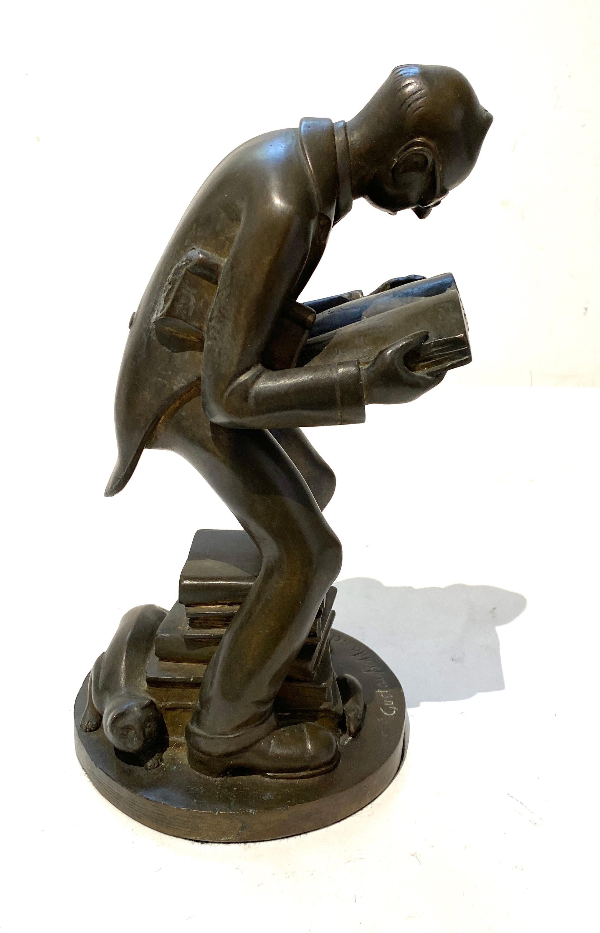 20th Century Bronze Sculpture of Studious Gentleman by Gustav Bohlard For Sale
