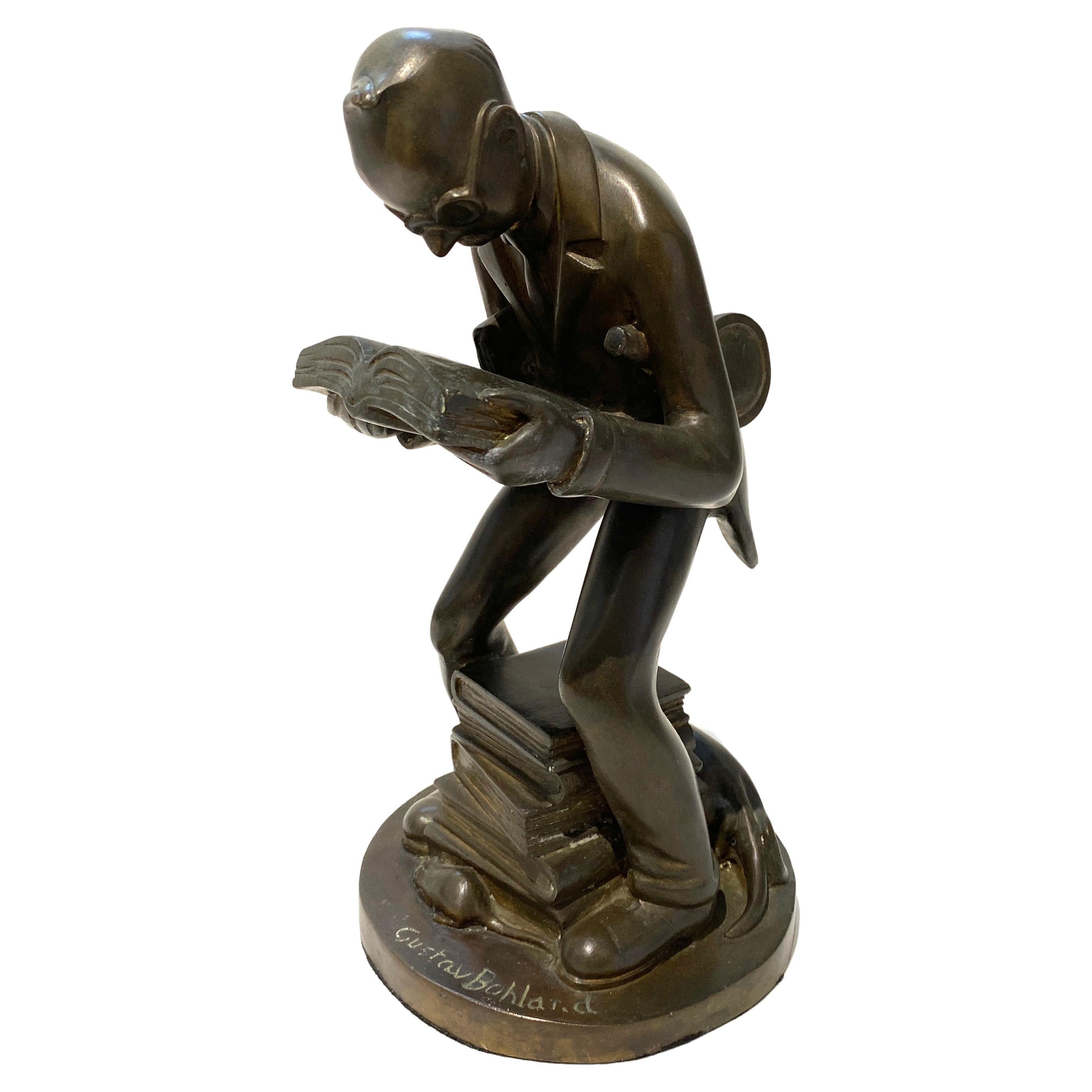 Bronze Sculpture of Studious Gentleman by Gustav Bohlard For Sale