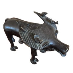 Bronze Sculpture of a Water Buffalo with Ox-Pecker Birds, 1960s, Benin Style