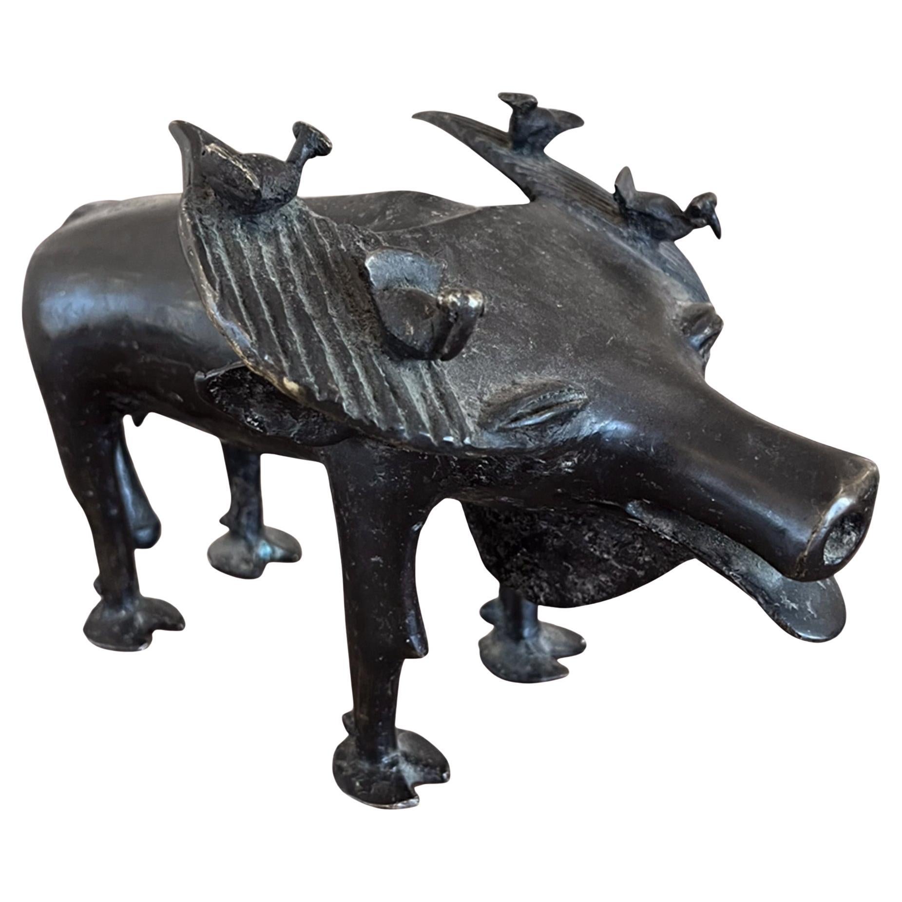 Bronze Sculpture of a Water Buffalo with Ox-Pecker Birds, 1960s