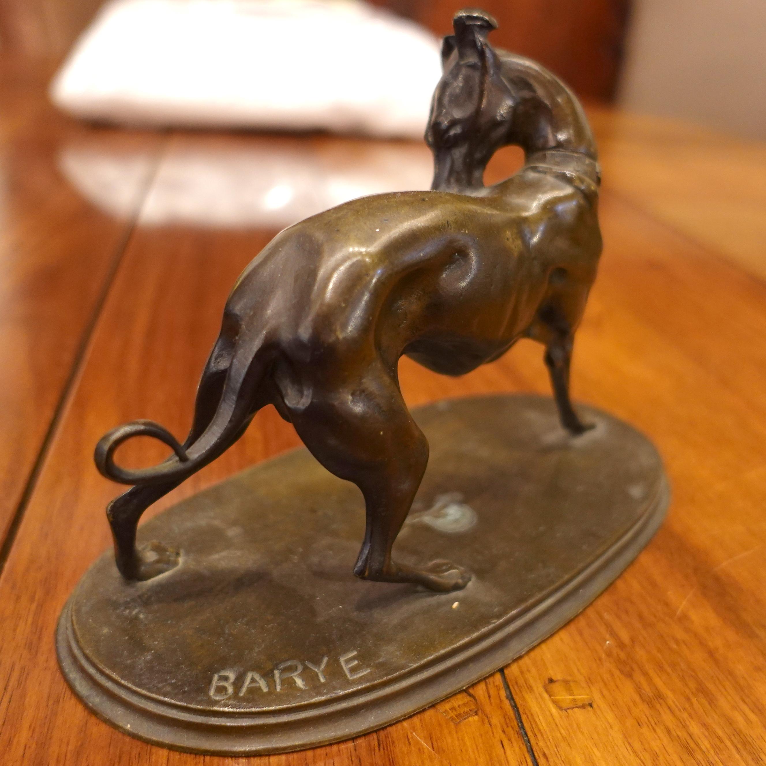 Victorian Bronze Sculpture of a Whippet Dog by Antoine-Louis Barye For Sale