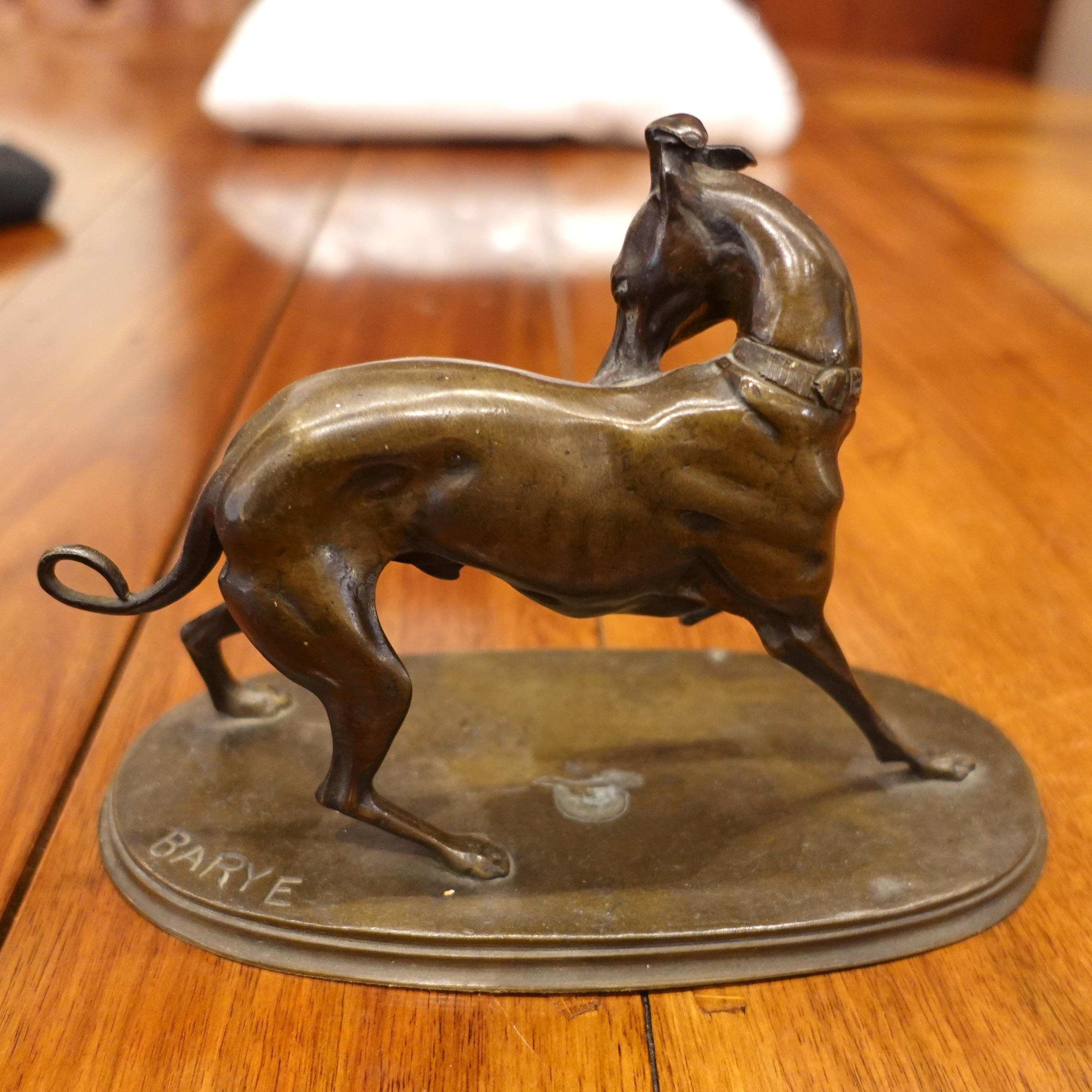 French Bronze Sculpture of a Whippet Dog by Antoine-Louis Barye For Sale