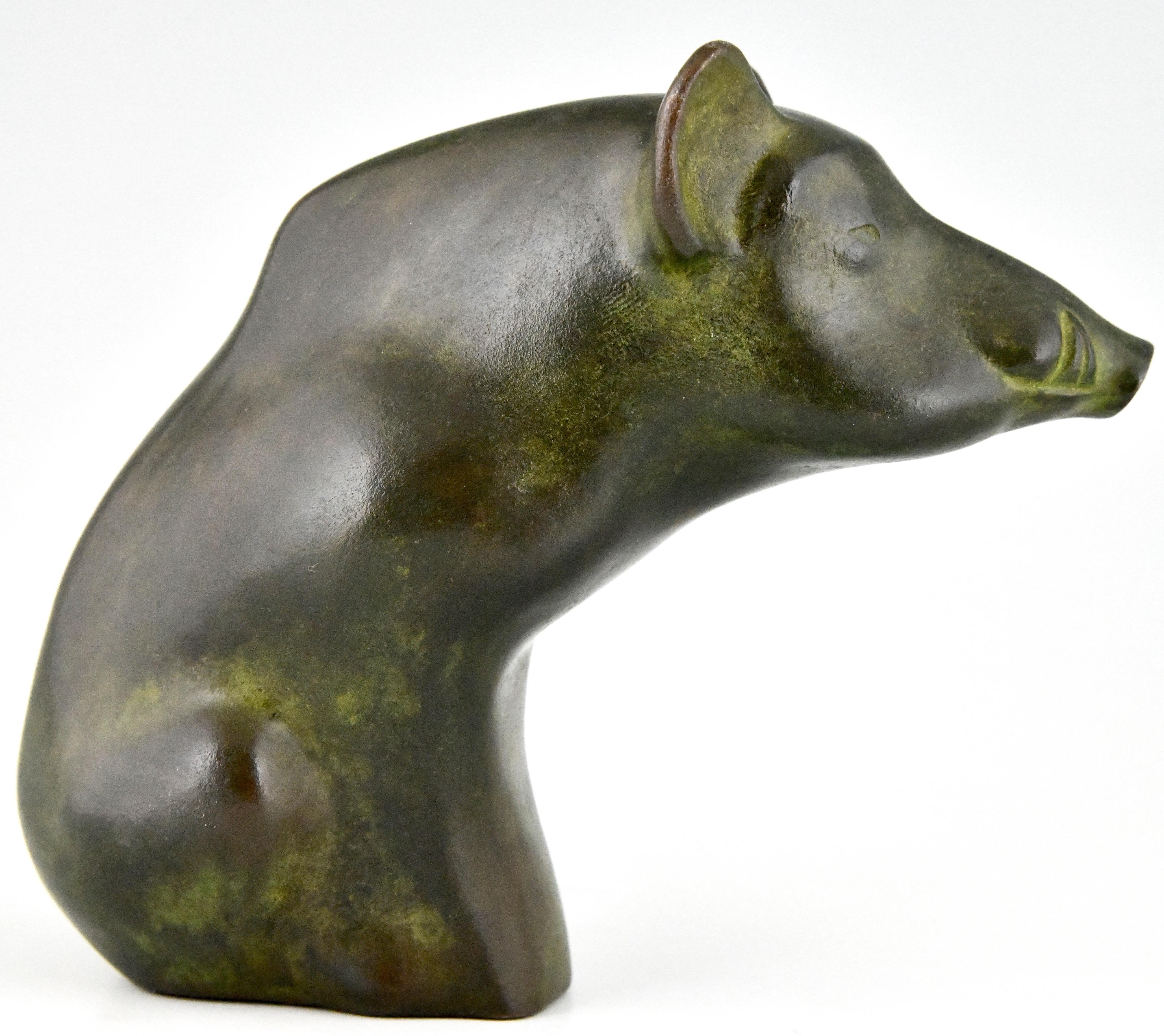Mid-Century Modern Bronze Sculpture of a Wild Boar by Claude Lhoste, Numbered Dated 1993, France For Sale