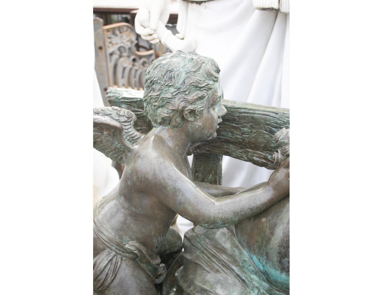 Bronze Sculpture of a Woman Seated on a Bench with Winged Angels In Good Condition In Marbella, ES