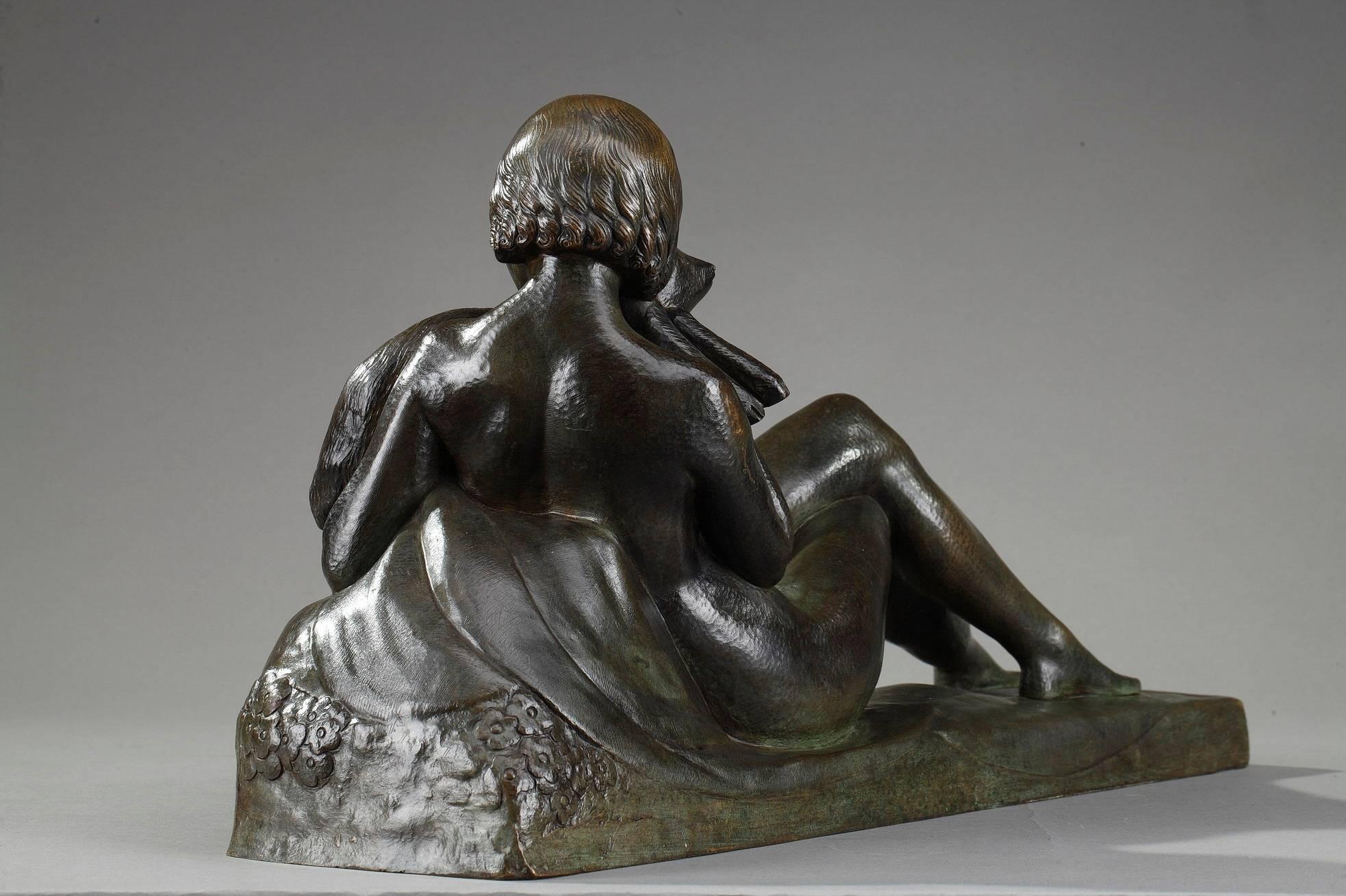 Bronze Sculpture of a Woman with Lamb by Georges Coste 3