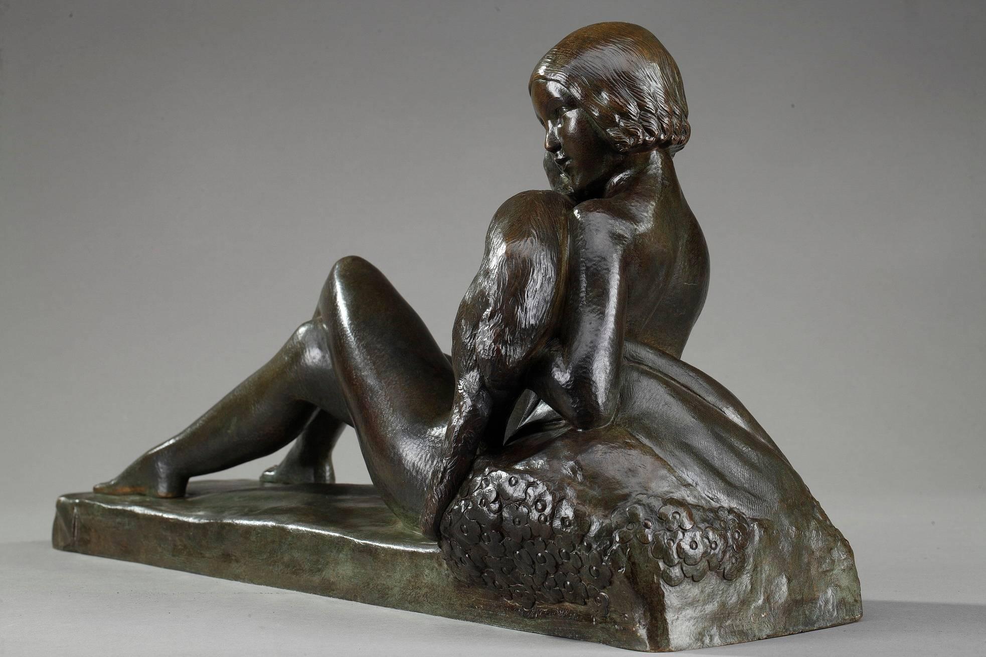 Bronze Sculpture of a Woman with Lamb by Georges Coste 4