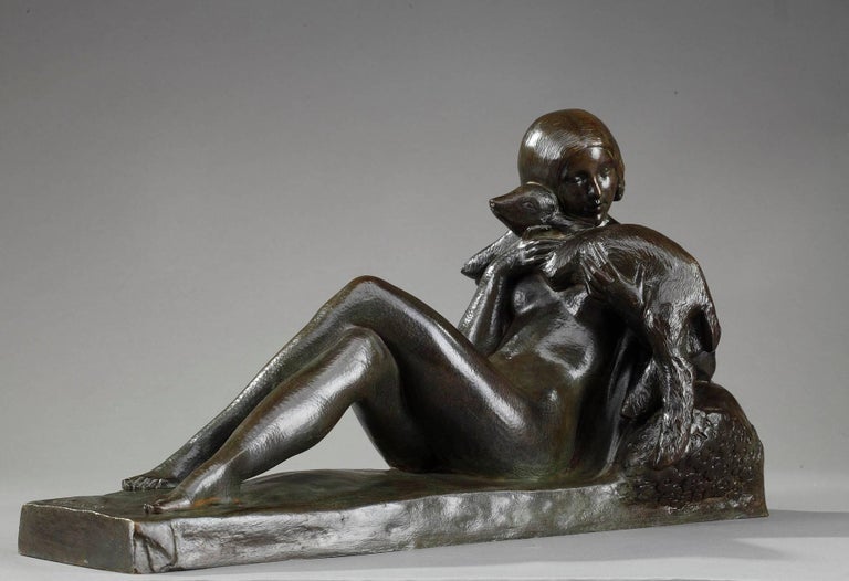 Bronze Sculpture of a Woman with Lamb by Coste at 1stDibs