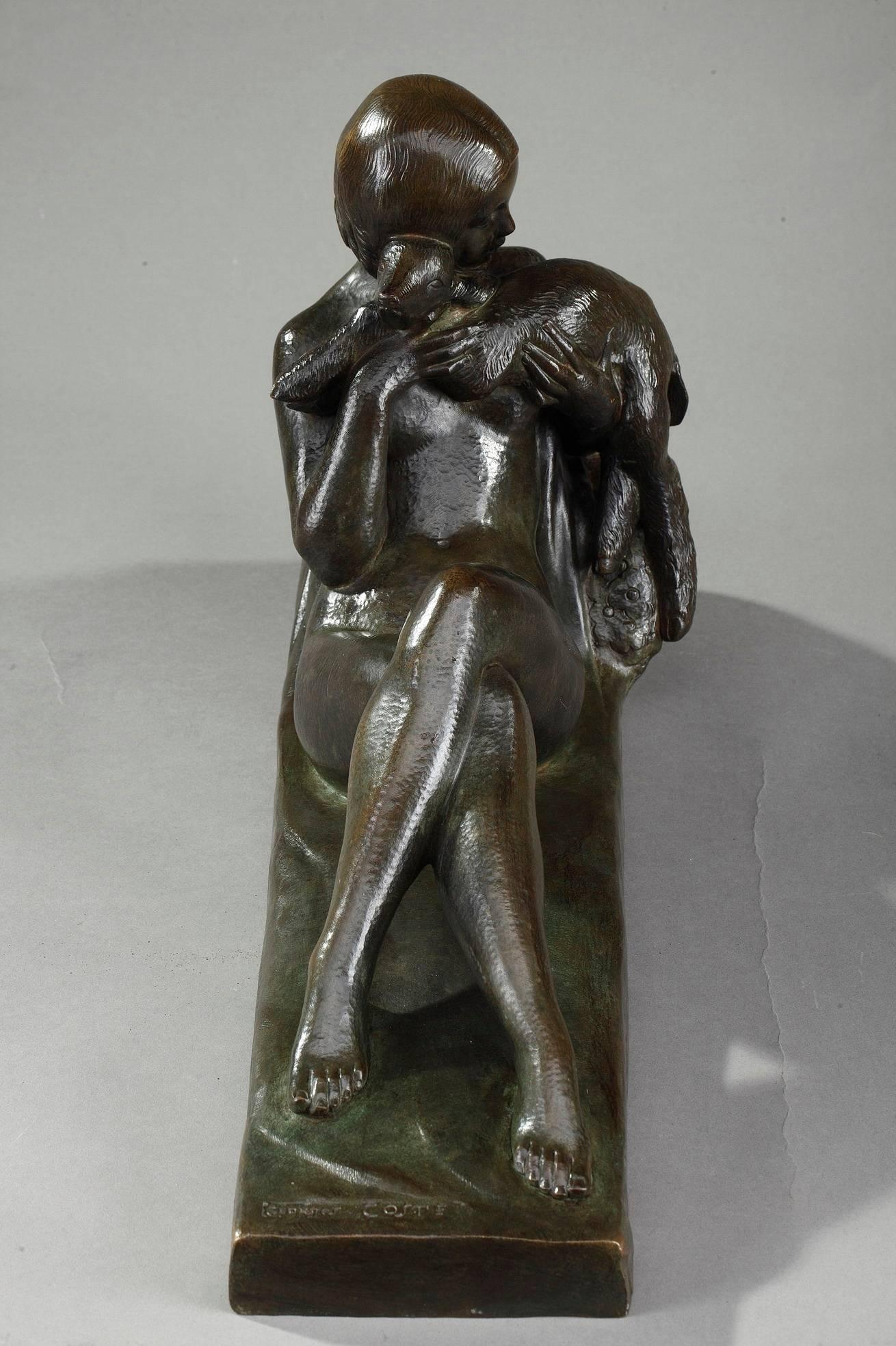 Bronze Sculpture of a Woman with Lamb by Georges Coste In Good Condition In Paris, FR