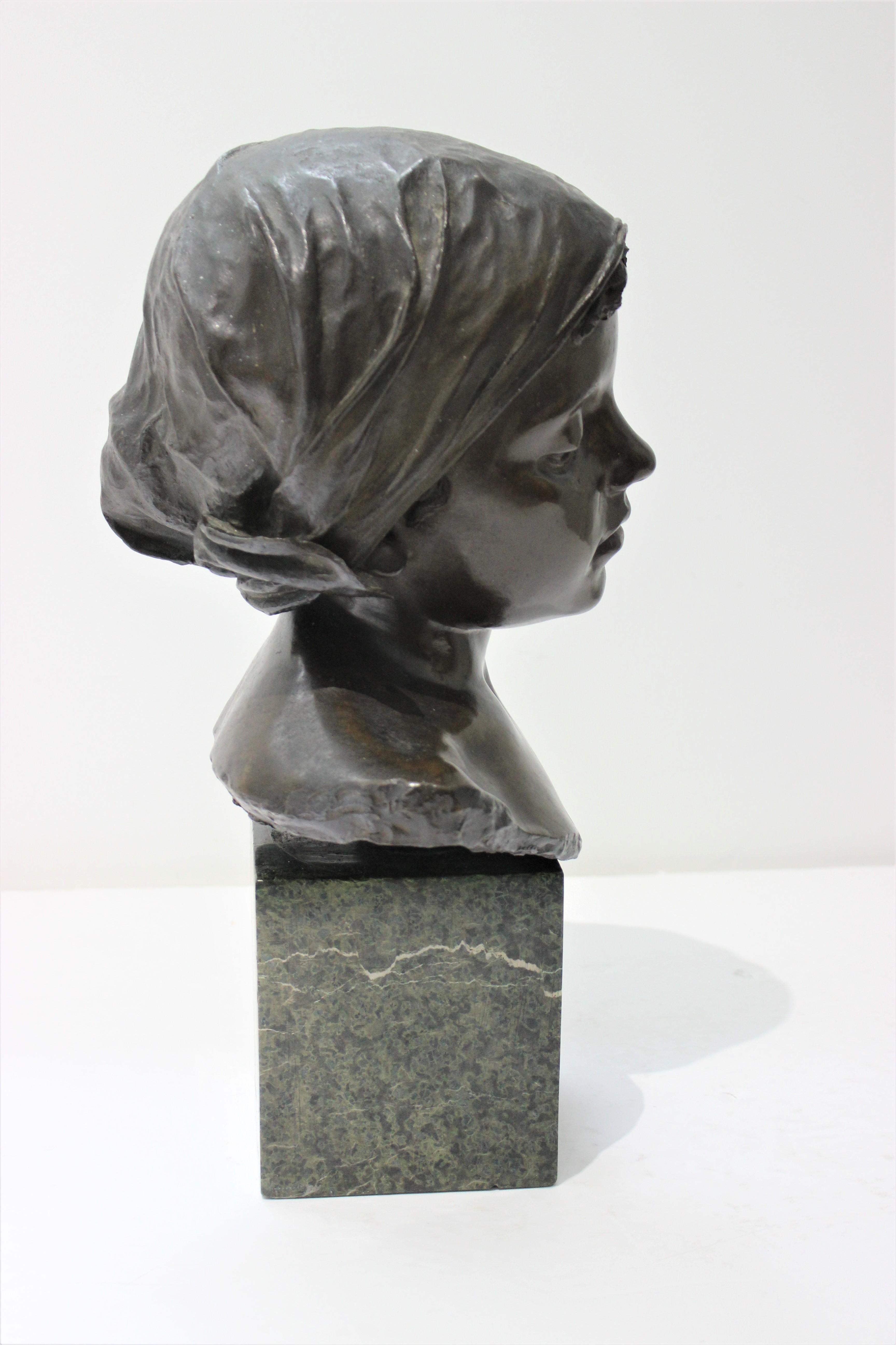 Romantic Bronze Sculpture of a Young Girl by Edouard Rossi
