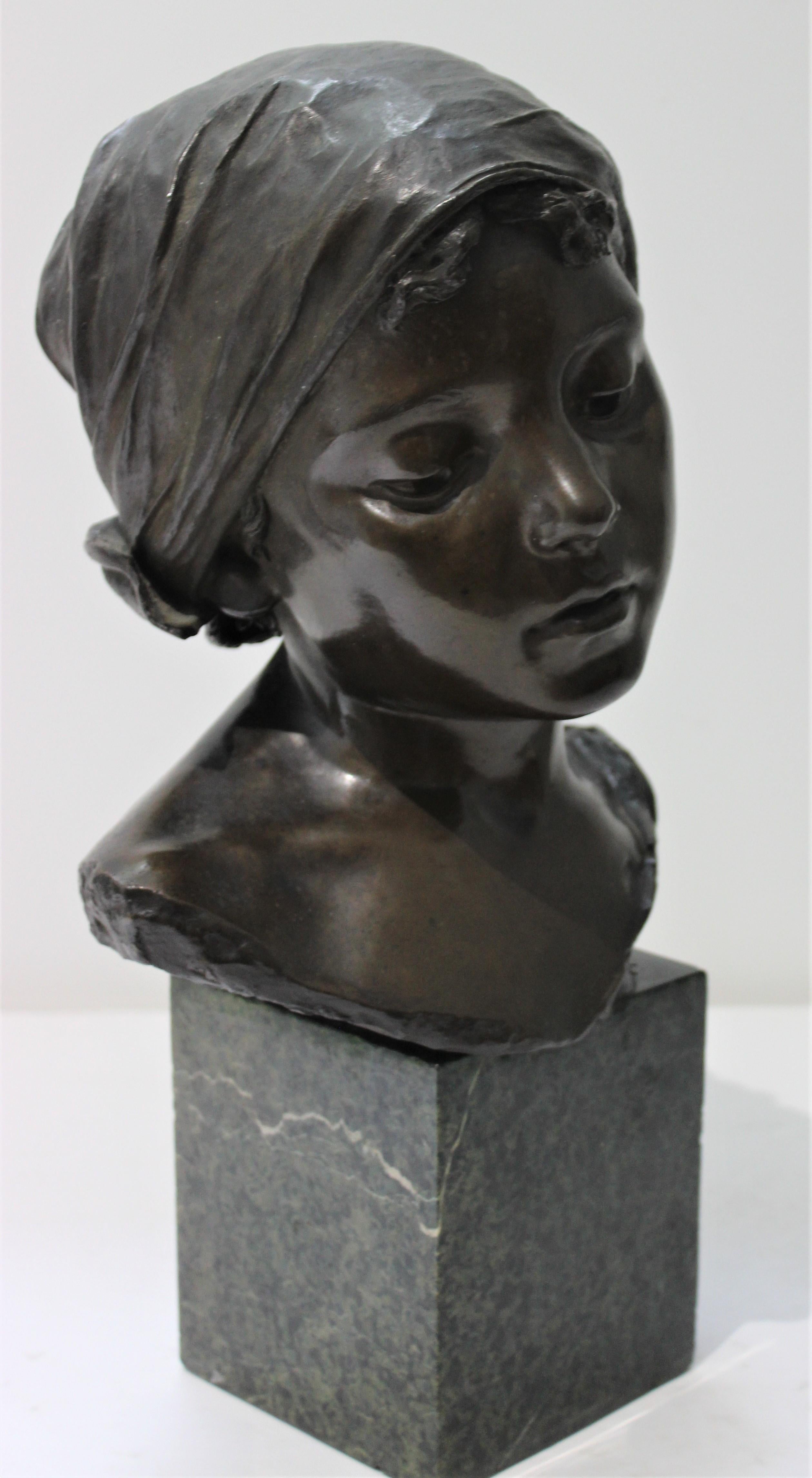 Italian Bronze Sculpture of a Young Girl by Edouard Rossi