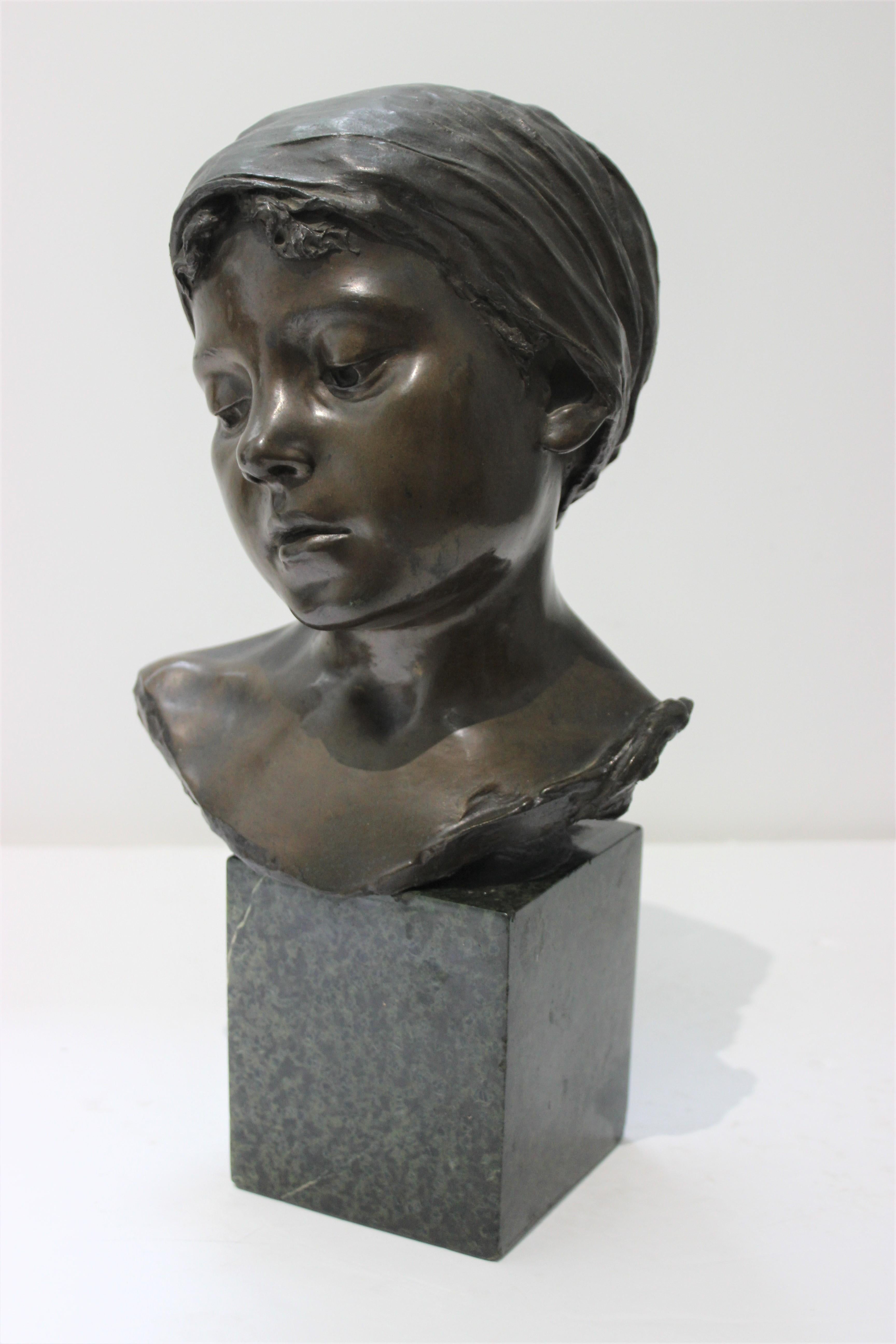 Cast Bronze Sculpture of a Young Girl by Edouard Rossi
