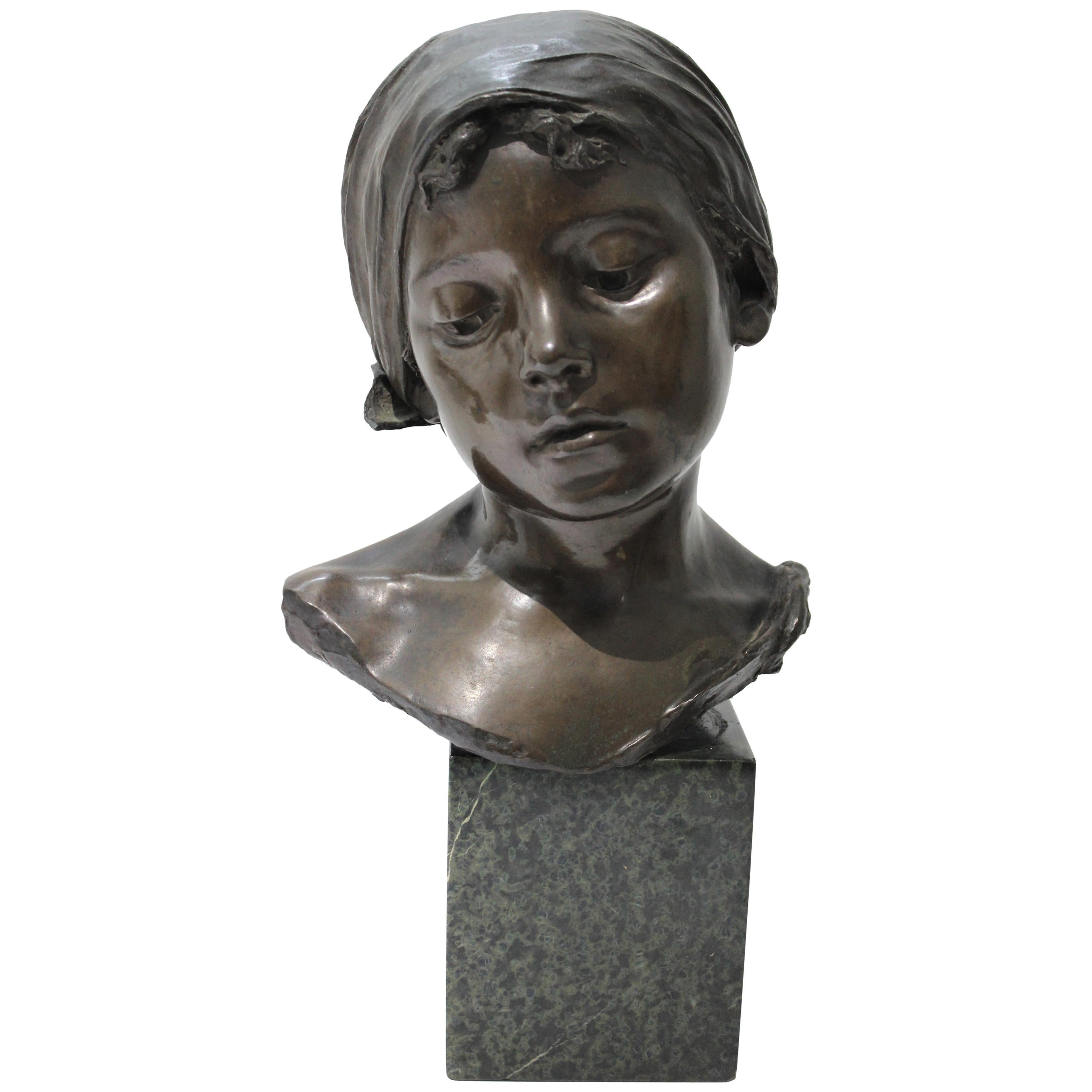 Bronze Sculpture of a Young Girl by Edouard Rossi