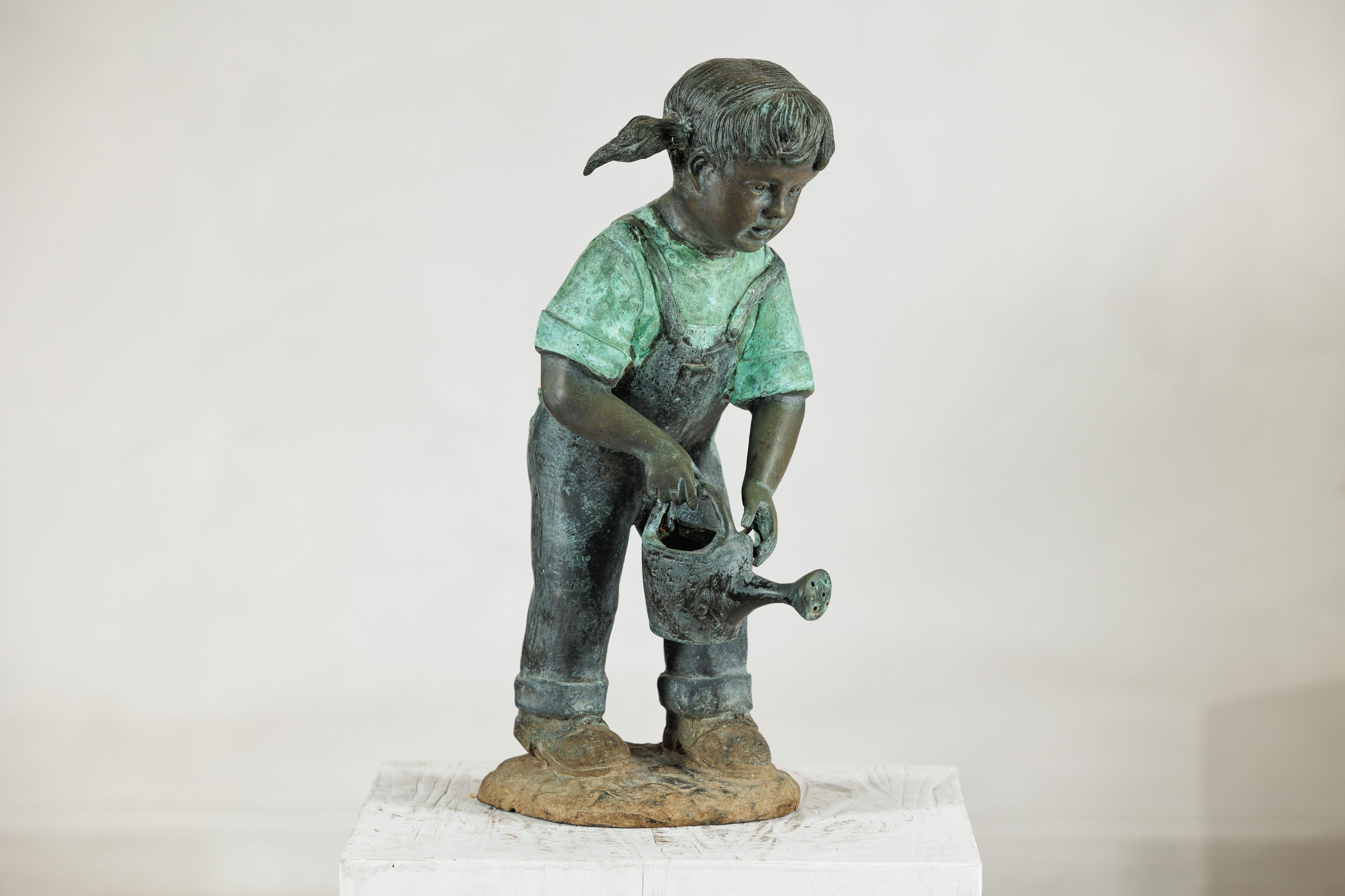 Bronze Sculpture of a Young Girl with Watering Can, Tubed as Fountain For Sale 7