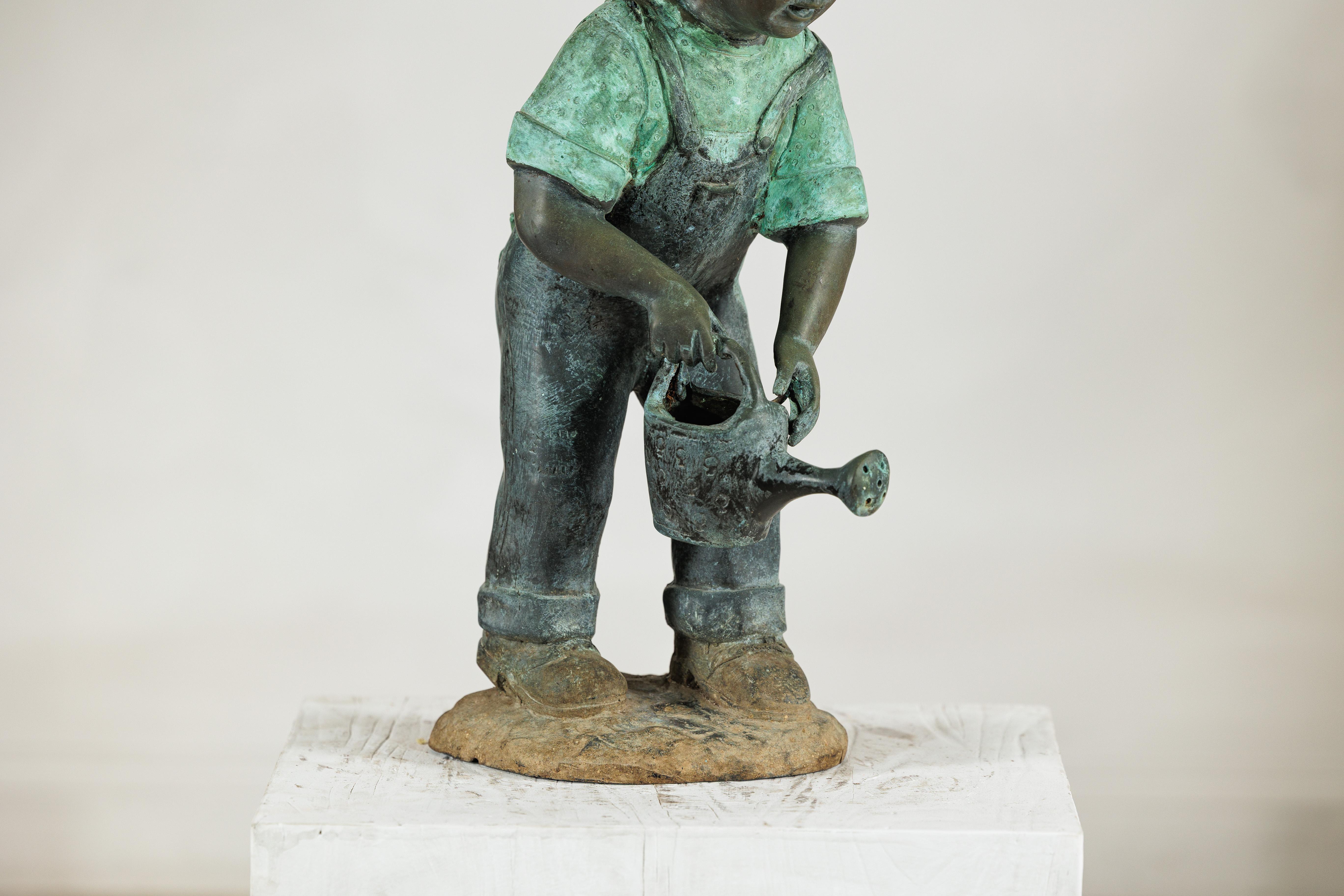 Bronze Sculpture of a Young Girl with Watering Can, Tubed as Fountain For Sale 8