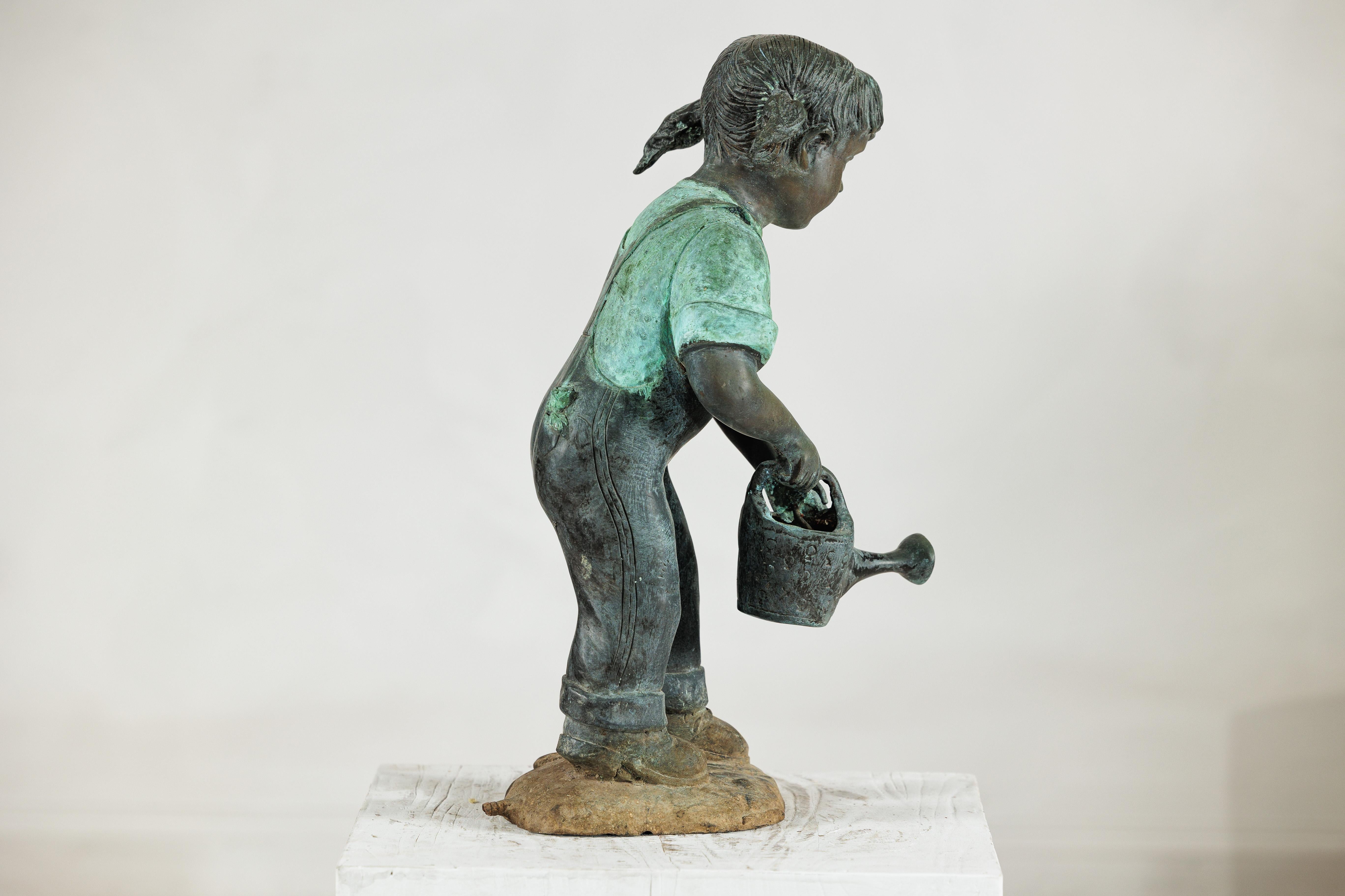 Bronze Sculpture of a Young Girl with Watering Can, Tubed as Fountain For Sale 9