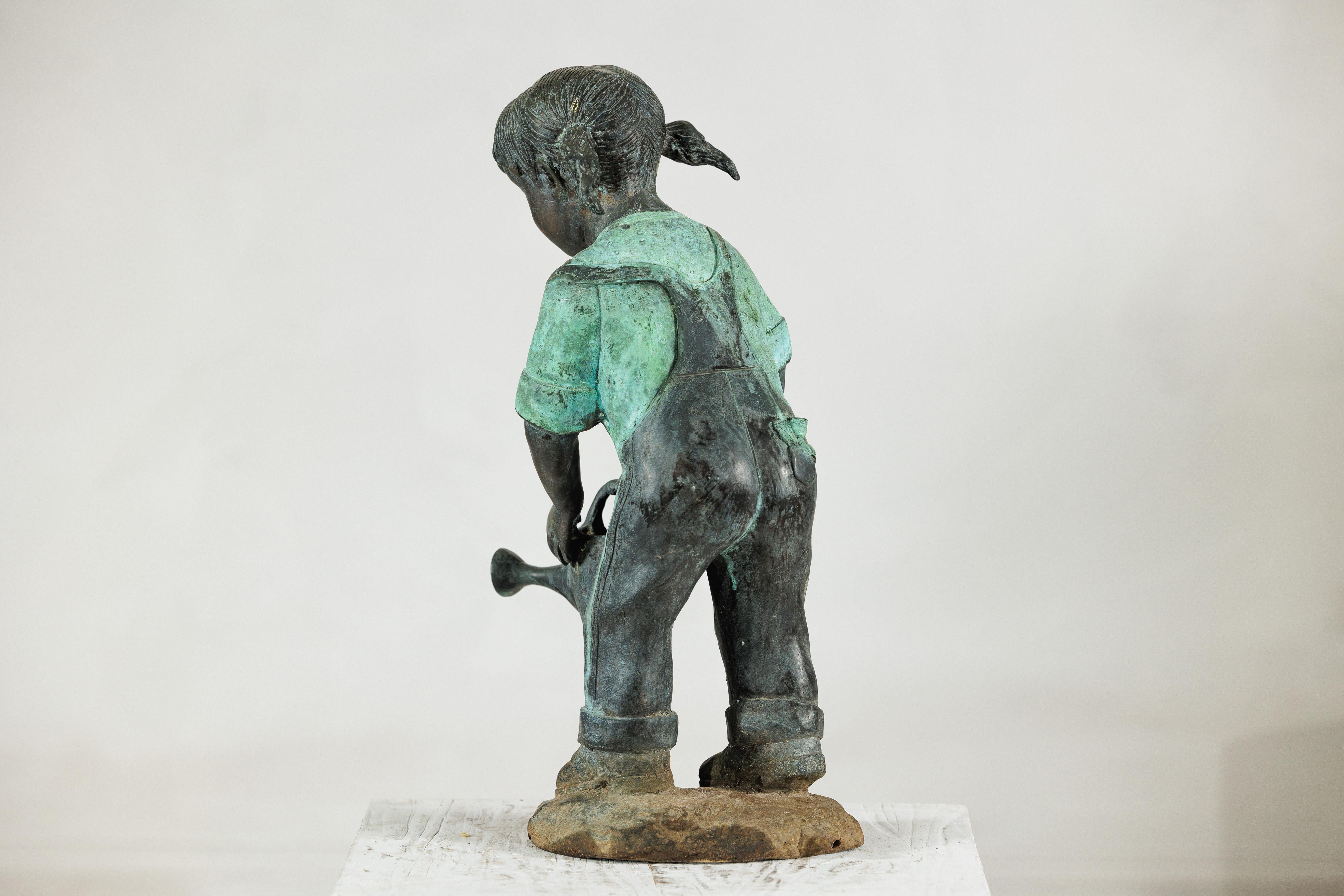 Bronze Sculpture of a Young Girl with Watering Can, Tubed as Fountain For Sale 10