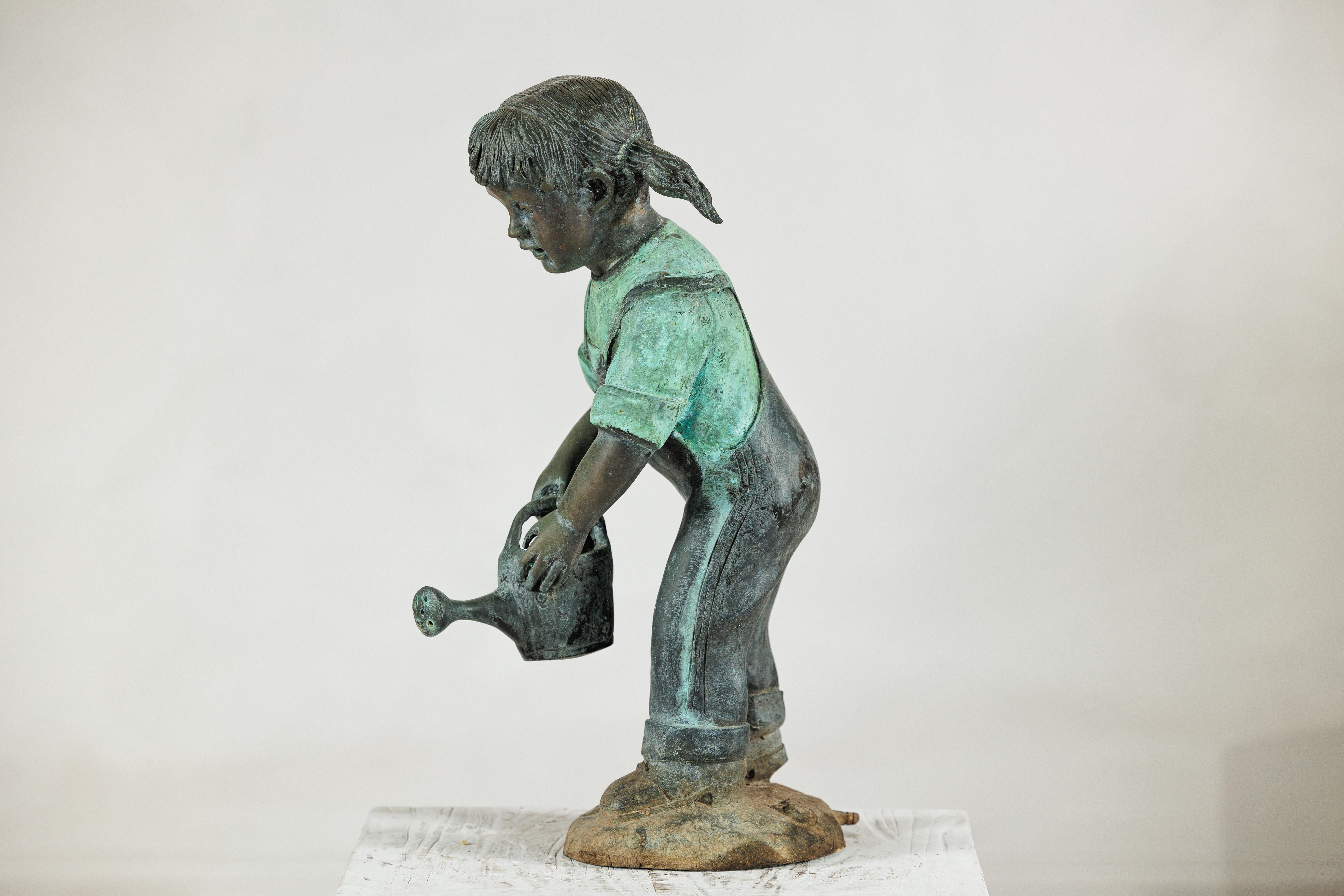 Bronze Sculpture of a Young Girl with Watering Can, Tubed as Fountain For Sale 11