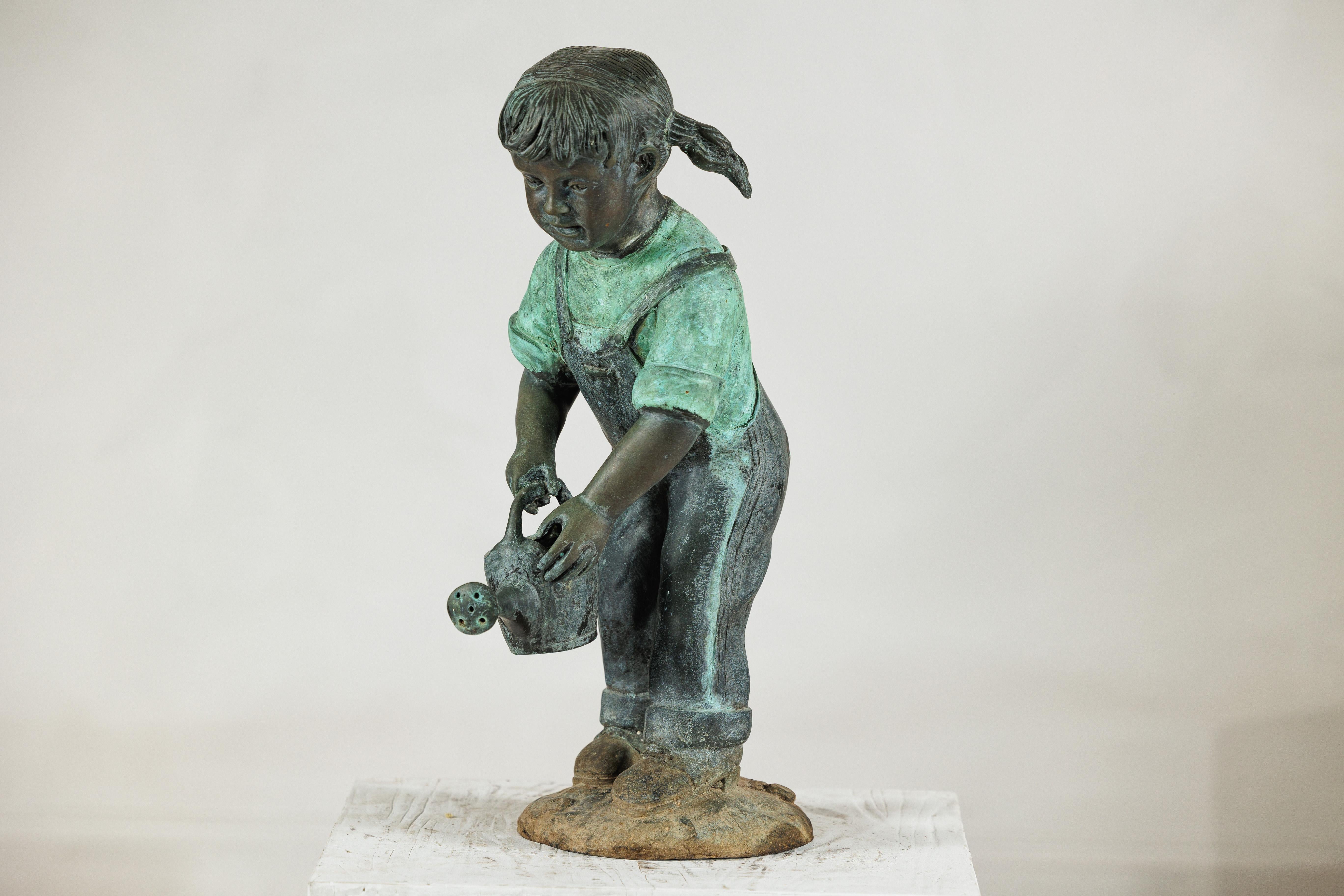 Cast Bronze Sculpture of a Young Girl with Watering Can, Tubed as Fountain For Sale