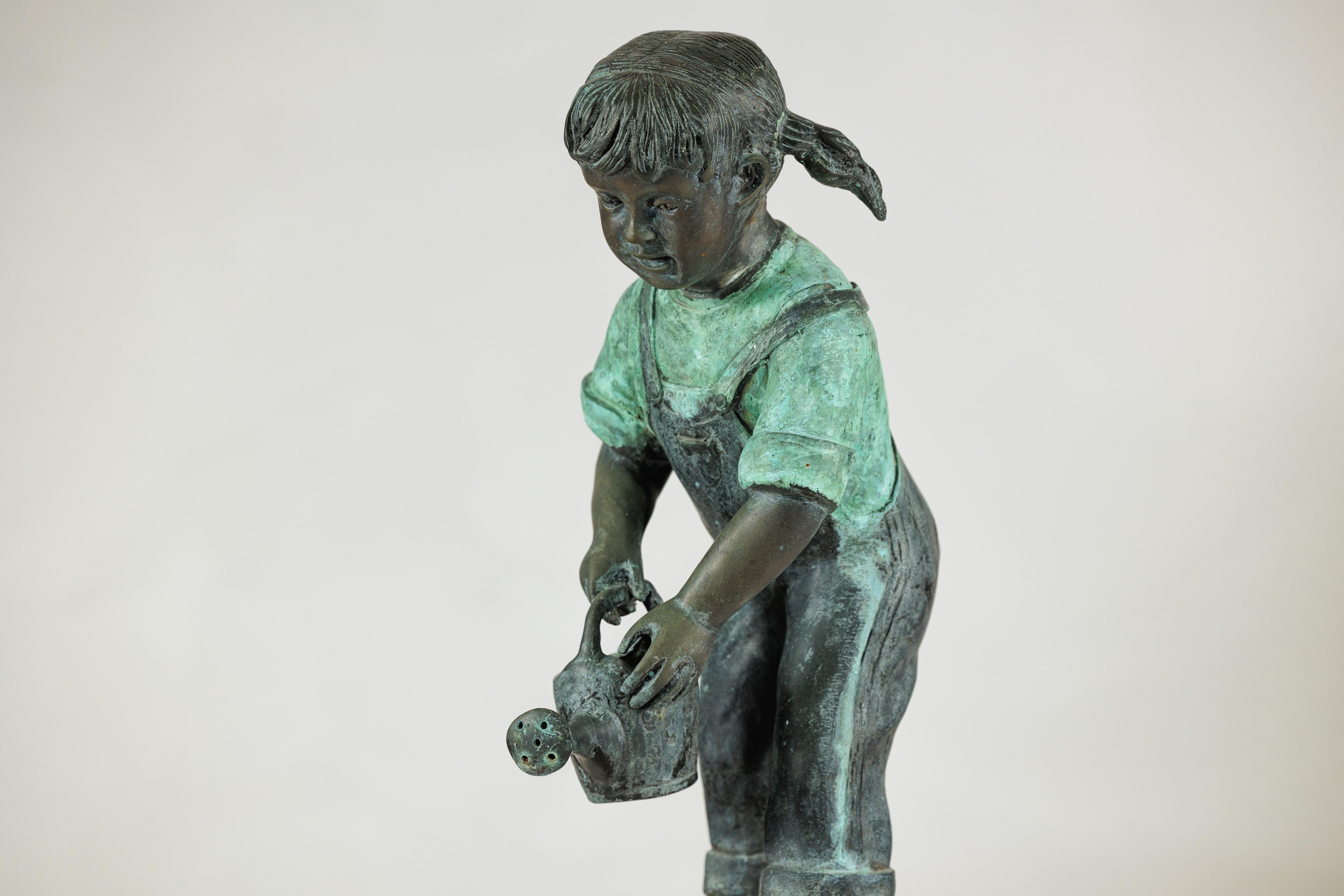 20th Century Bronze Sculpture of a Young Girl with Watering Can, Tubed as Fountain For Sale