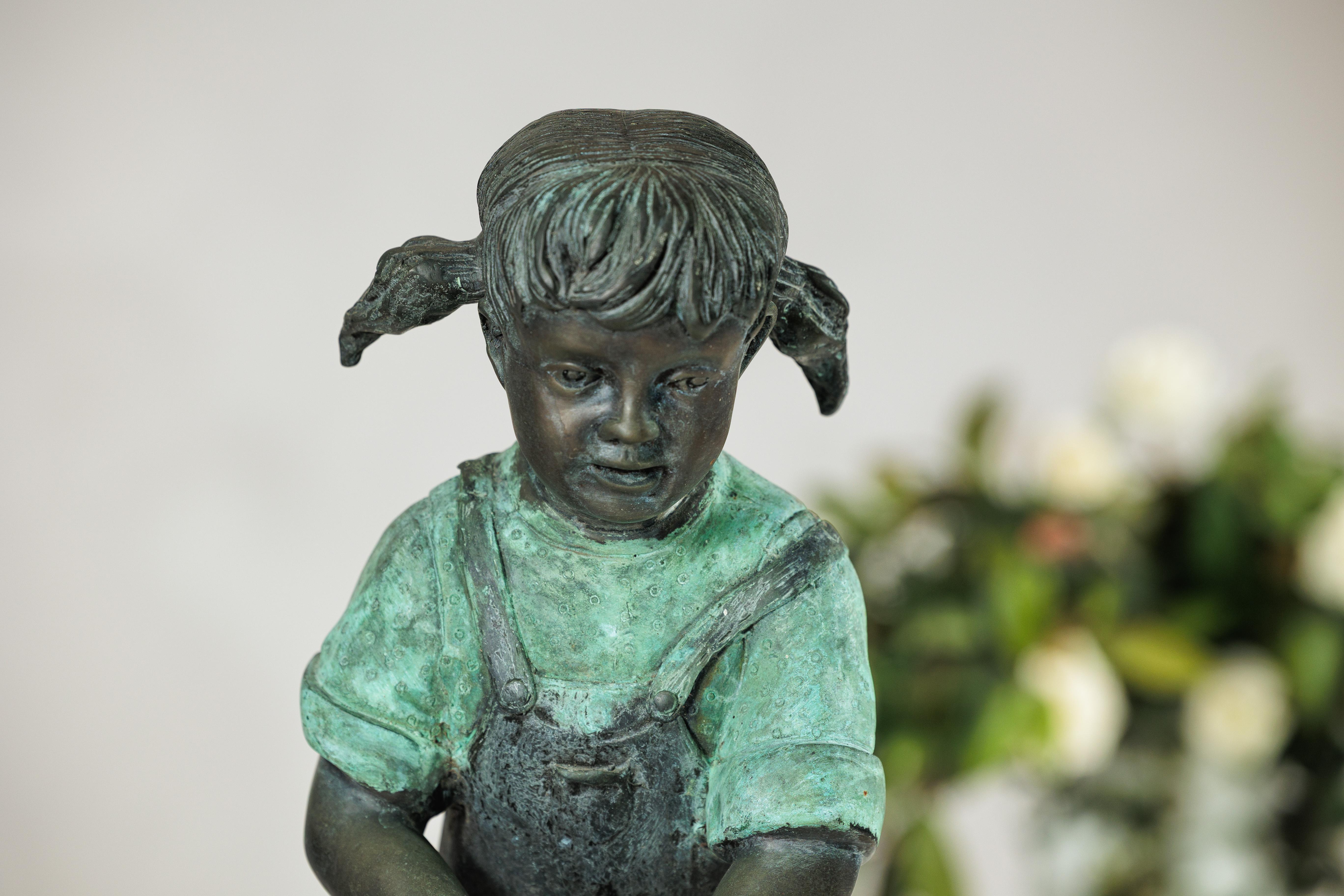 Bronze Sculpture of a Young Girl with Watering Can, Tubed as Fountain For Sale 2