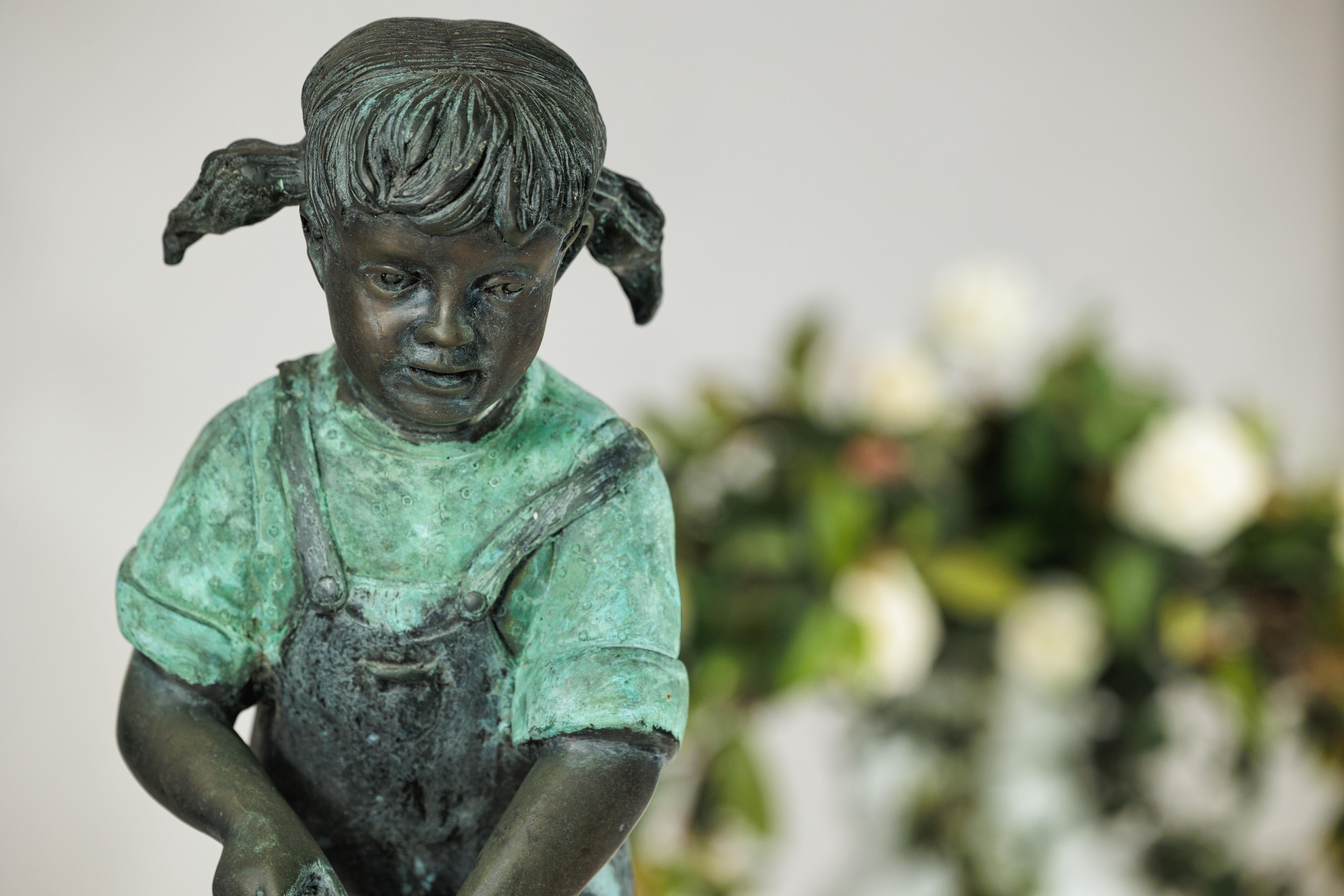 Bronze Sculpture of a Young Girl with Watering Can, Tubed as Fountain For Sale 3