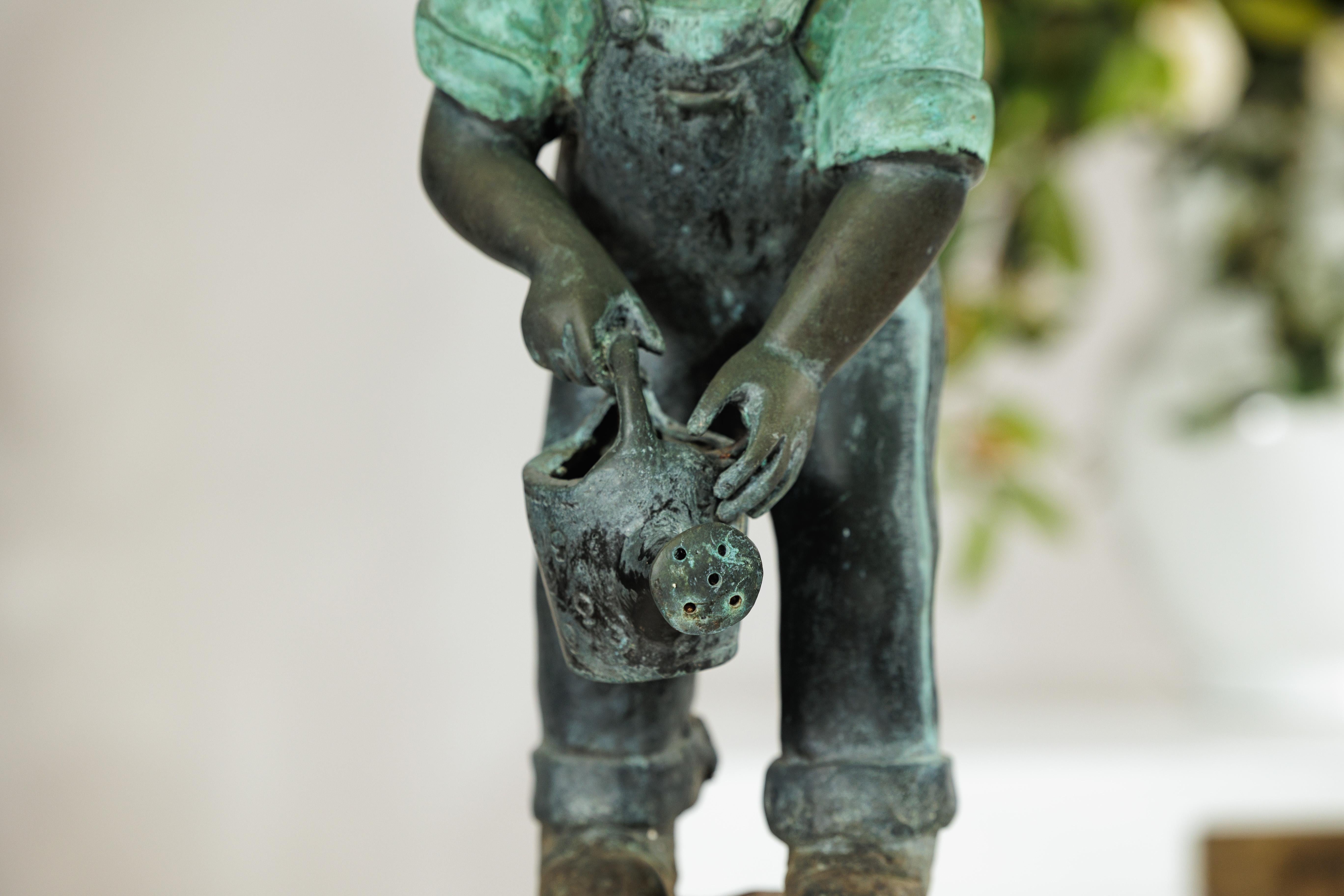 Bronze Sculpture of a Young Girl with Watering Can, Tubed as Fountain For Sale 4