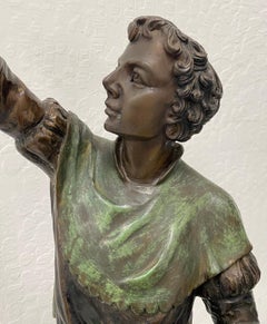 Bronze Sculpture of a Young Man with a Greyhound Converted to Table Lamp