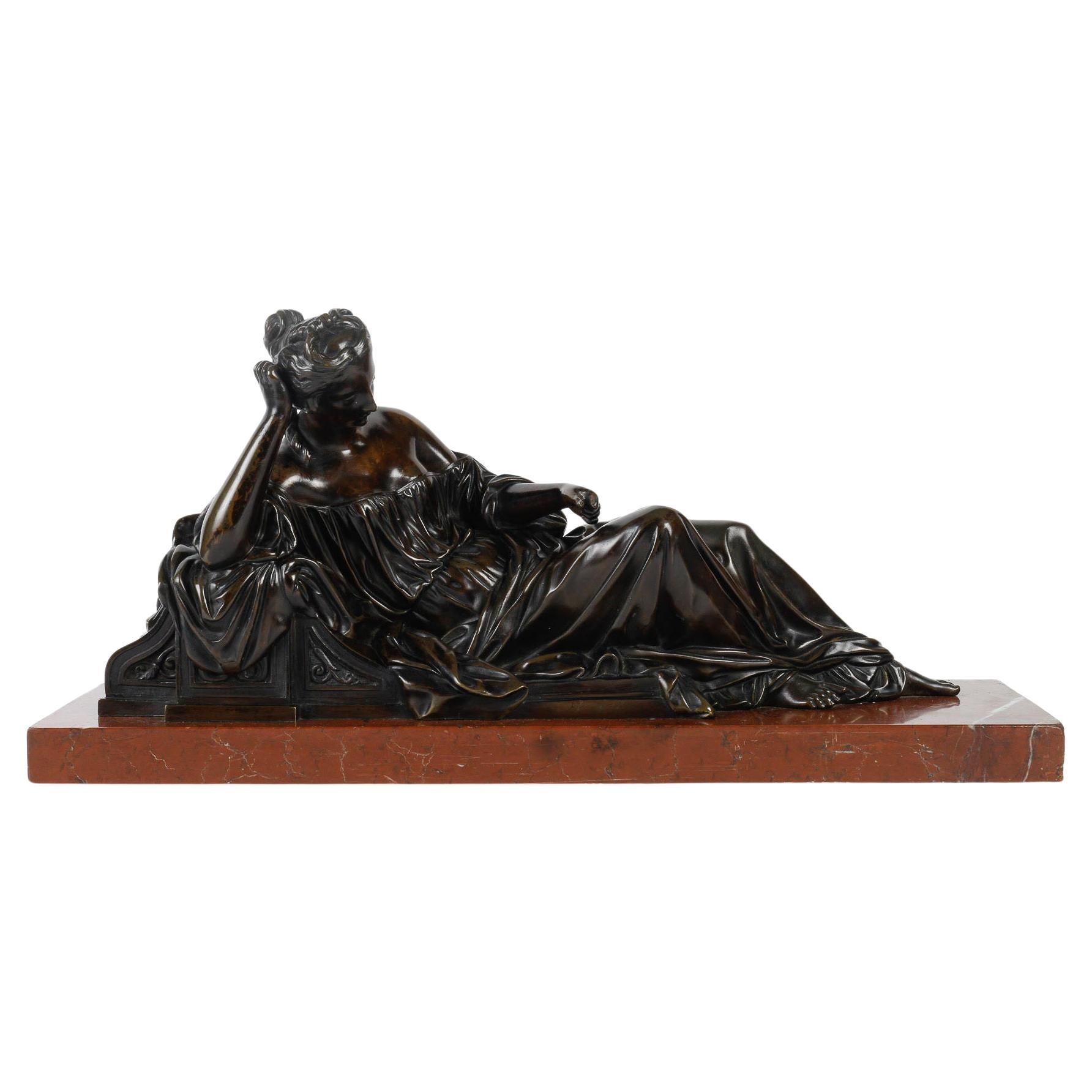 Bronze Sculpture of a Young Woman Lying Down, 19th Century.