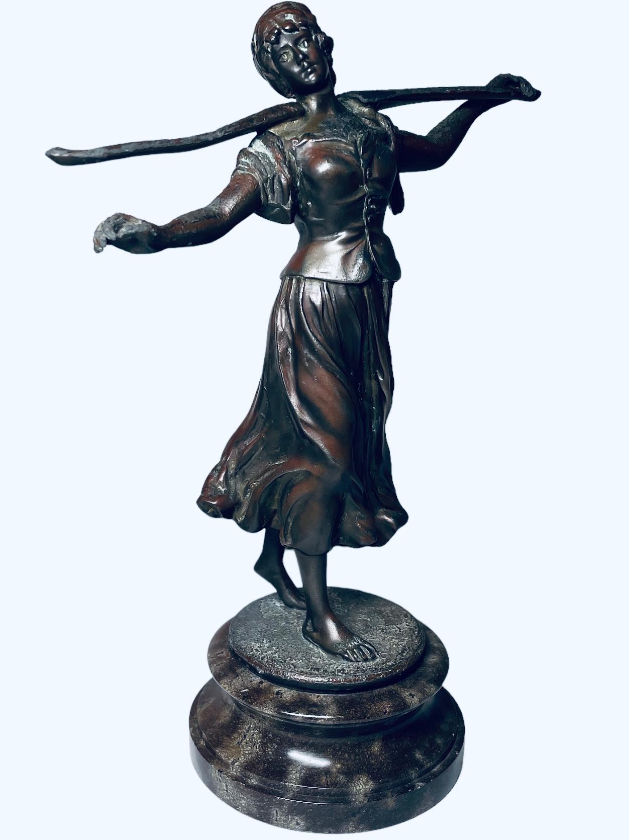 Unknown Bronze Sculpture Of A Young Woman Peasant For Sale
