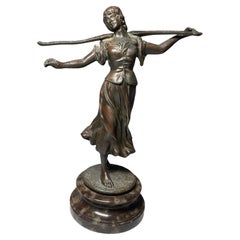 Vintage Bronze Sculpture Of A Young Woman Peasant