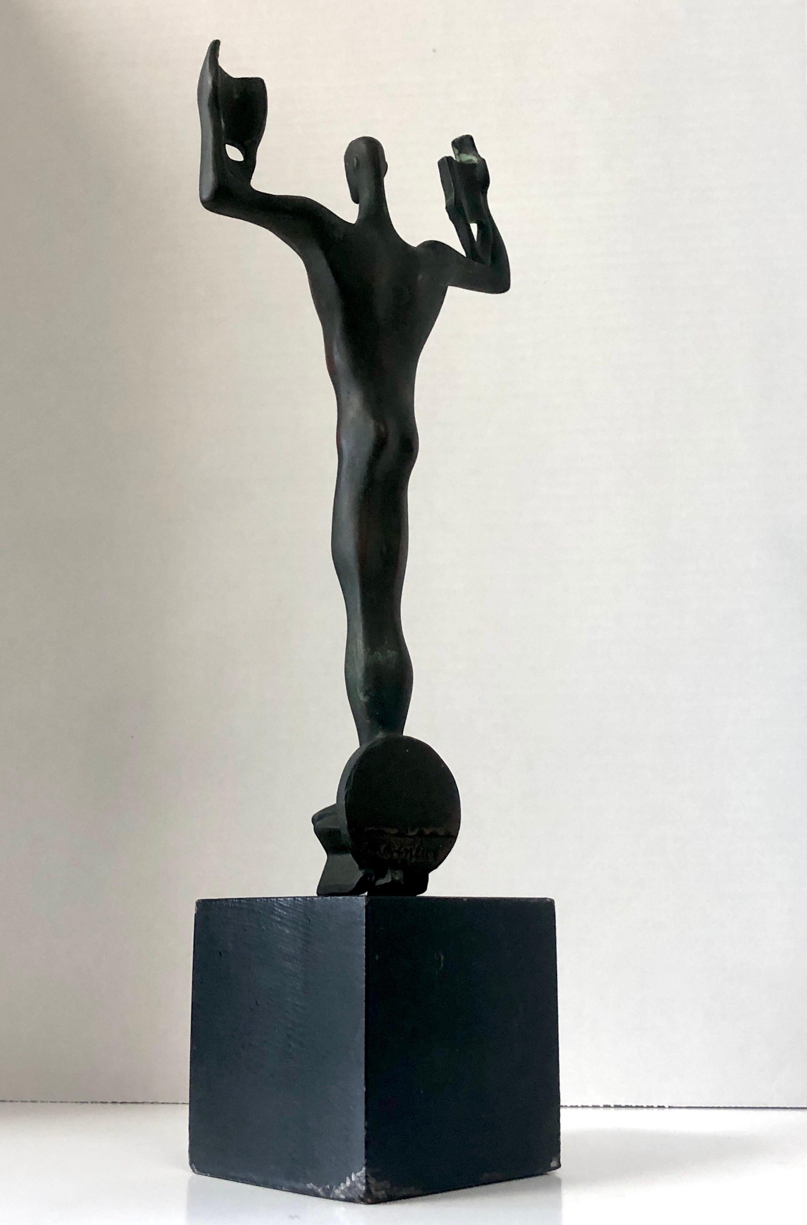 Bronze Sculpture of Abstract Man on Star Acting Award, 1940s In Good Condition In Miami, FL