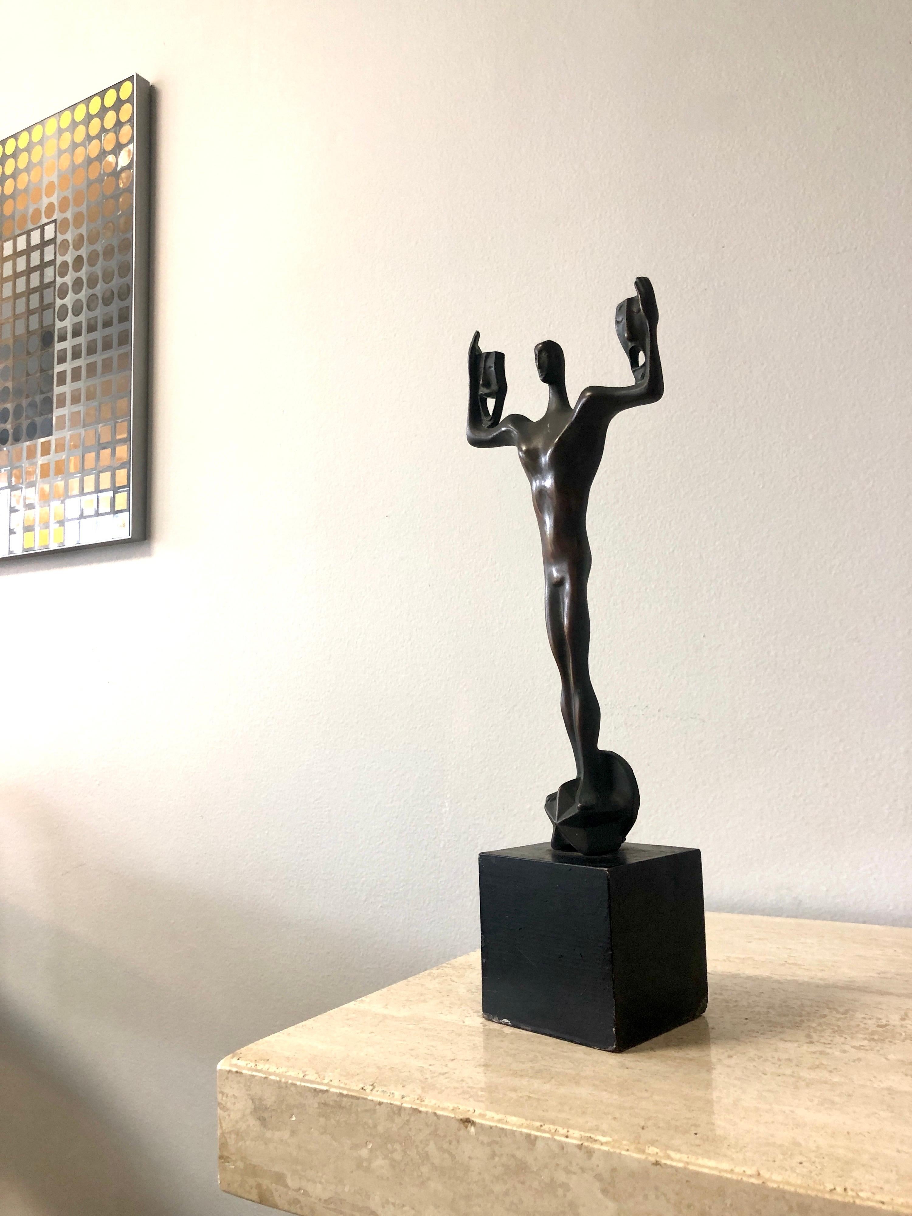 Mid-20th Century Bronze Sculpture of Abstract Man on Star Acting Award, 1940s