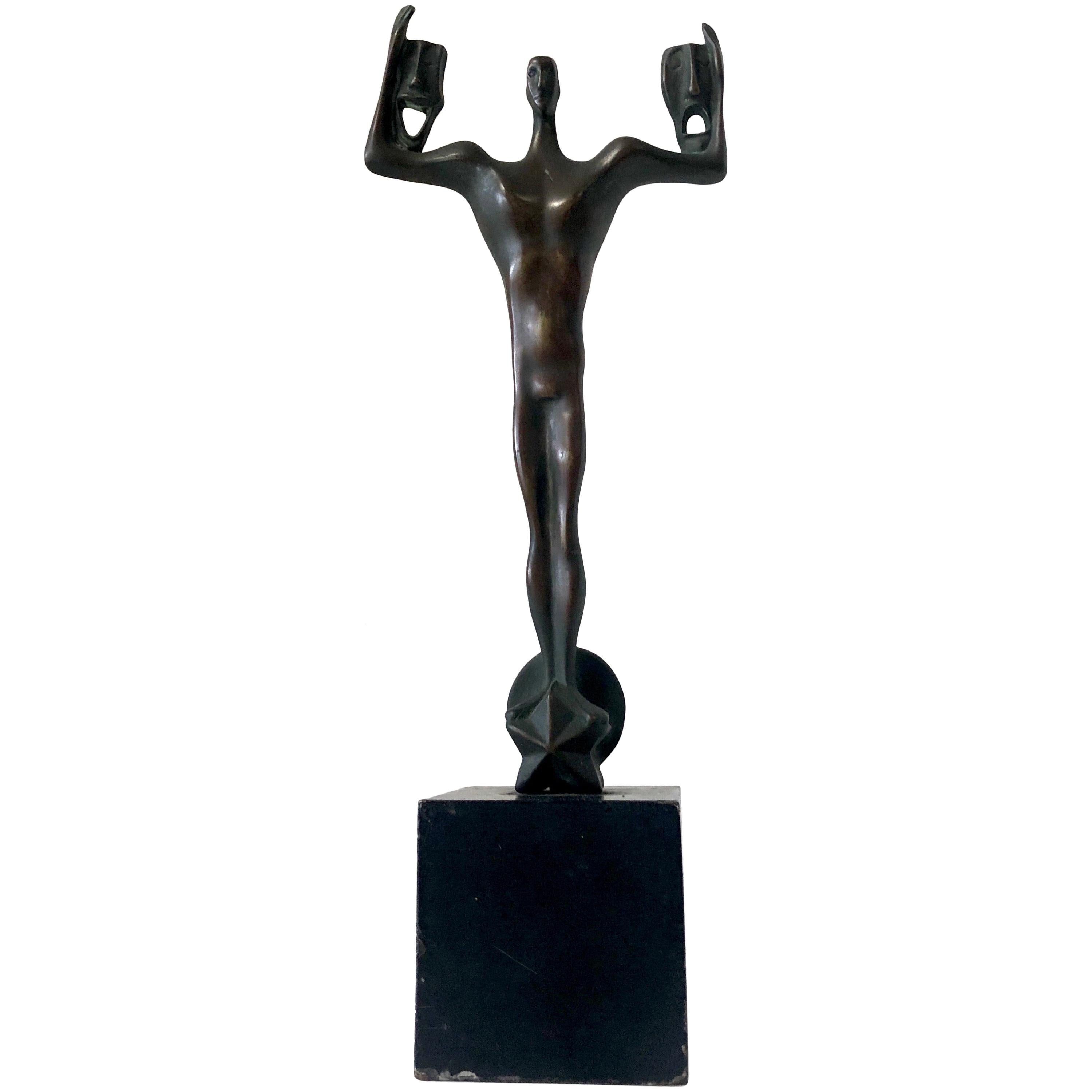 Bronze Sculpture of Abstract Man on Star Acting Award, 1940s