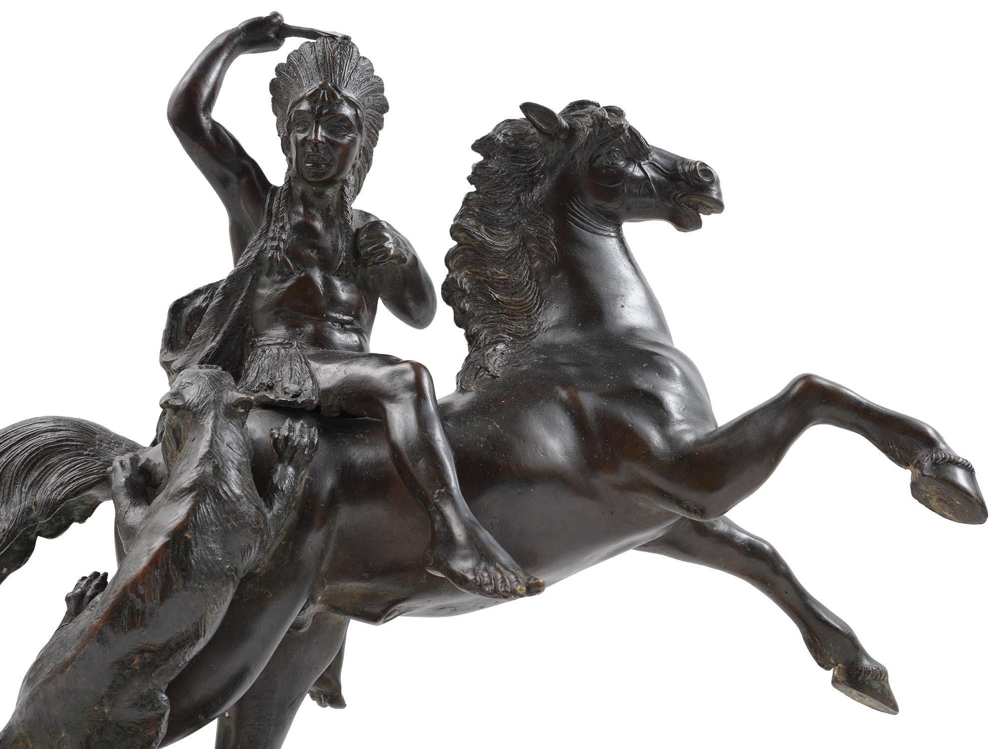 American Bronze Sculpture of american Indian Fighting Off Mountain Lion  For Sale
