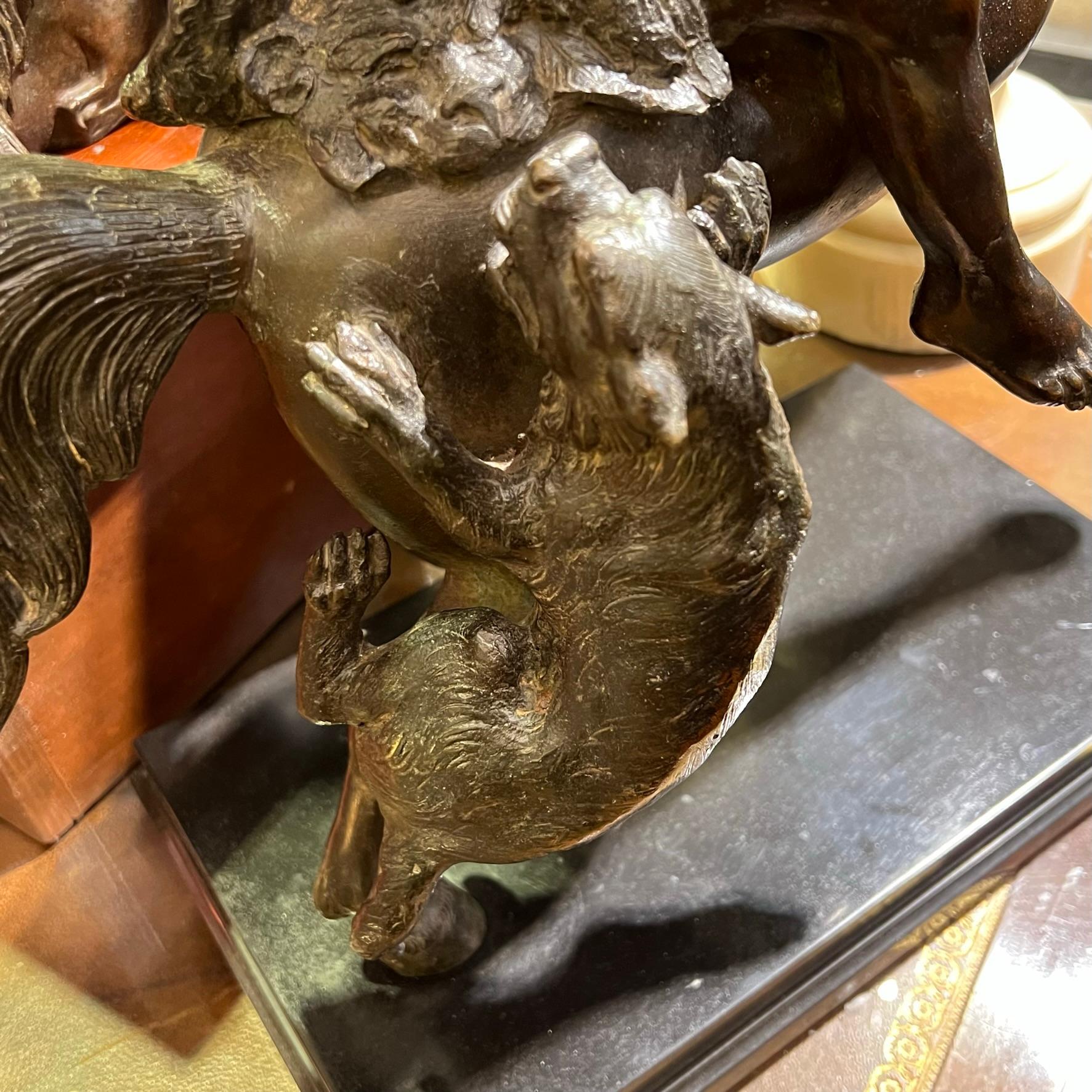 Bronze Sculpture of american Indian Fighting Off Mountain Lion  For Sale 4