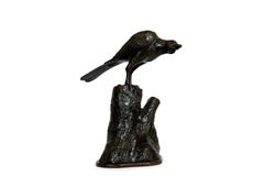Bronze sculpture of an eagle on a tree stump, to be used as an incense burner